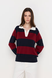 OVERSIZED STRIPE RUGBY KNIT POLO SHIRT