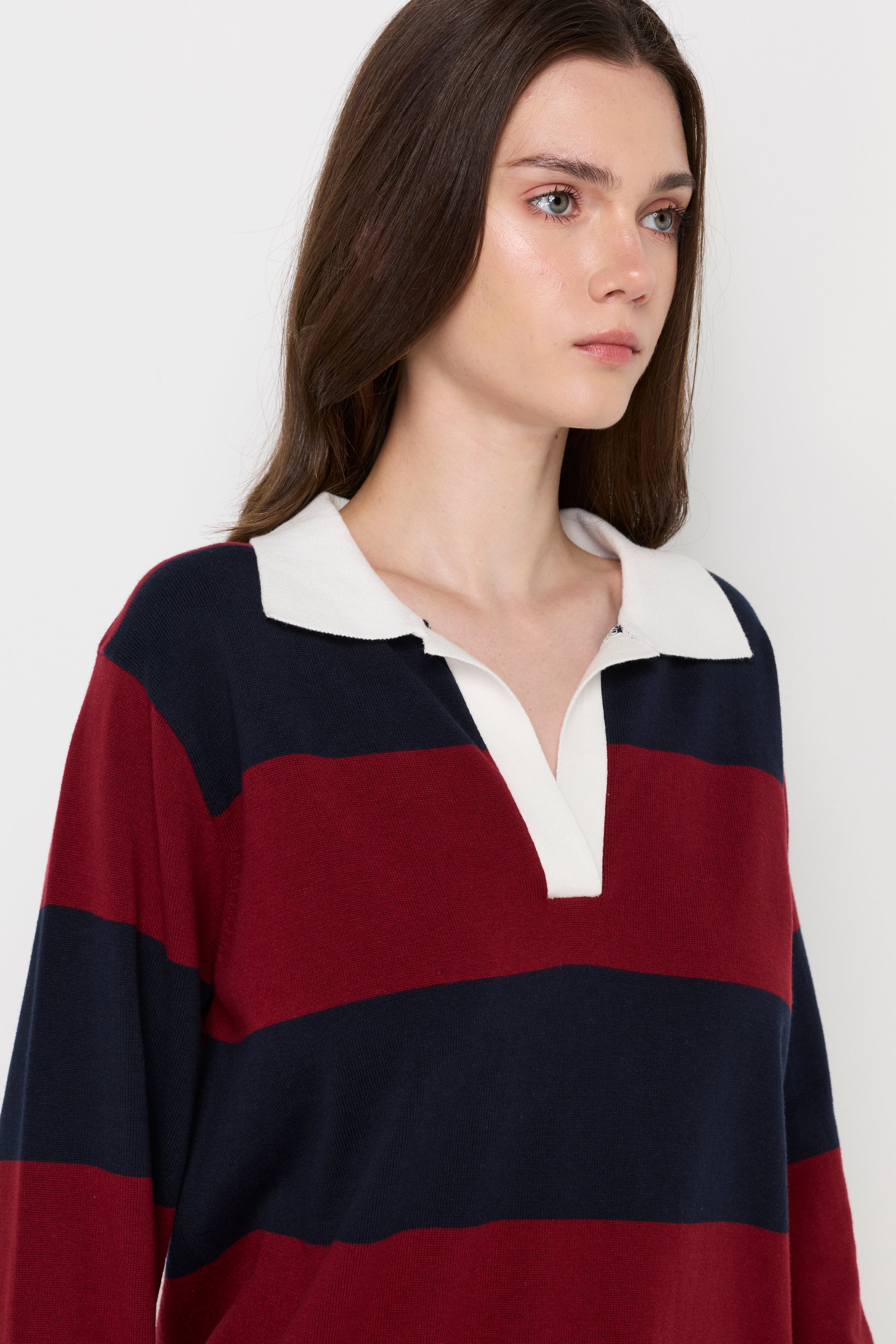 OVERSIZED STRIPE RUGBY KNIT POLO SHIRT