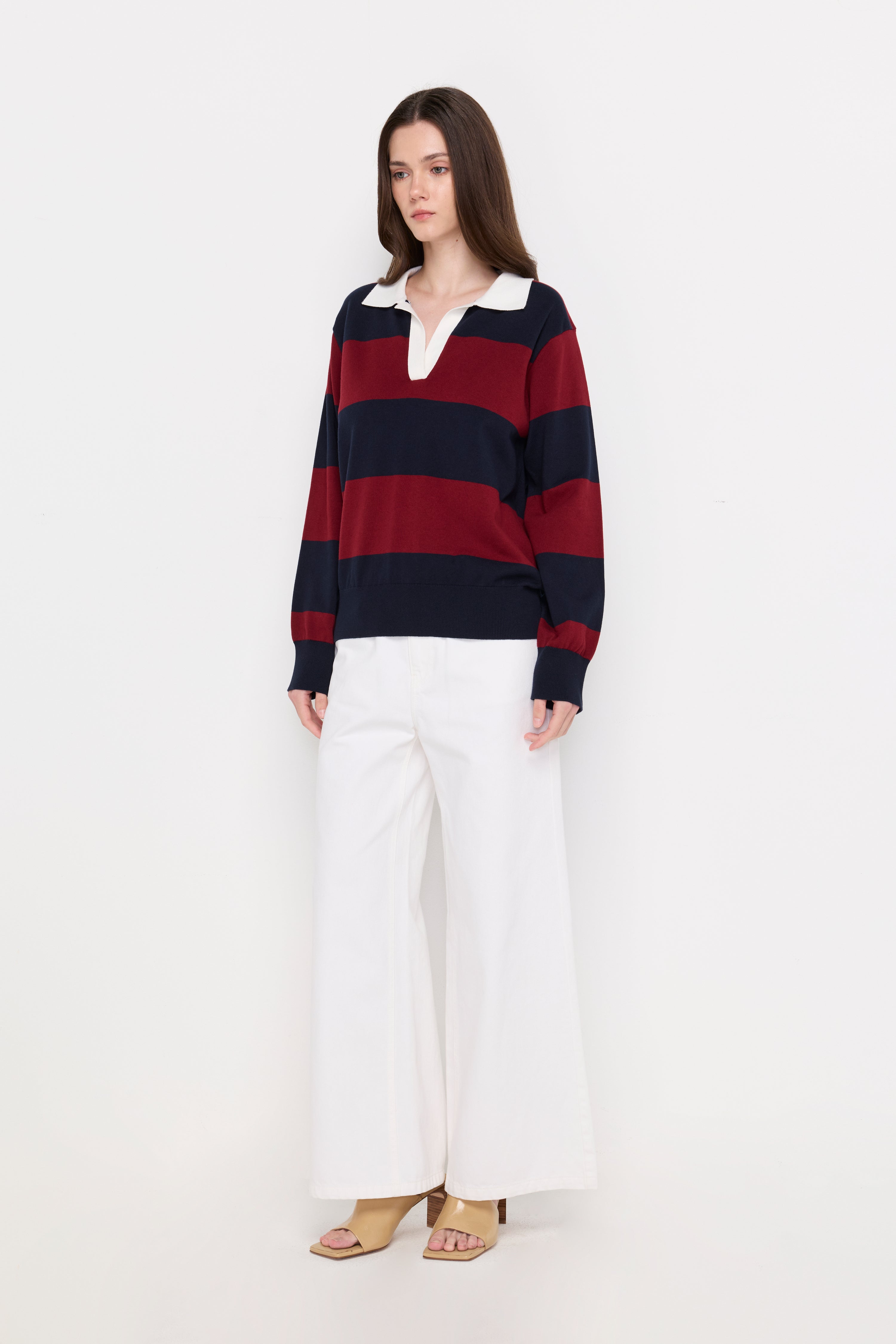 OVERSIZED STRIPE RUGBY KNIT POLO SHIRT
