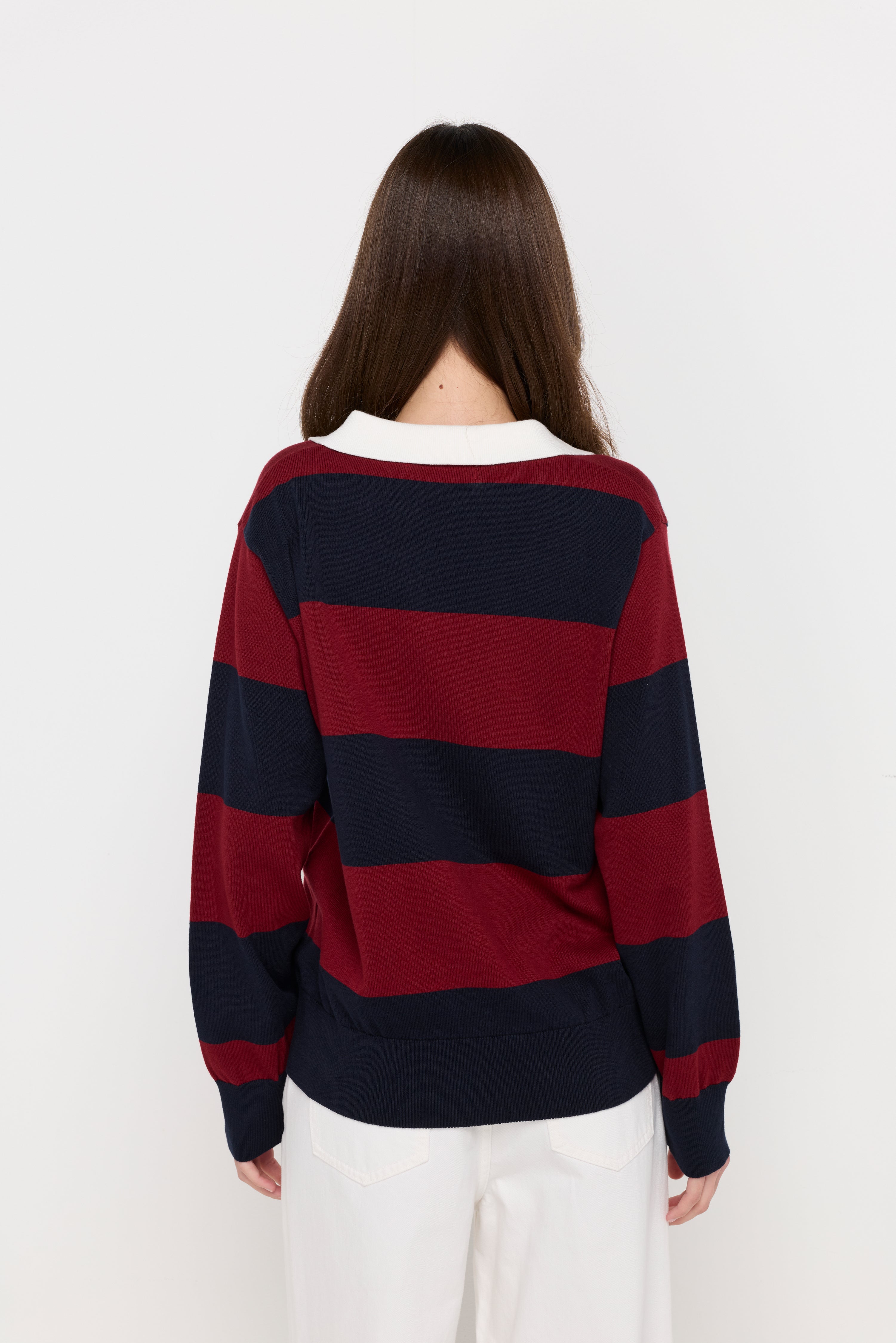OVERSIZED STRIPE RUGBY KNIT POLO SHIRT