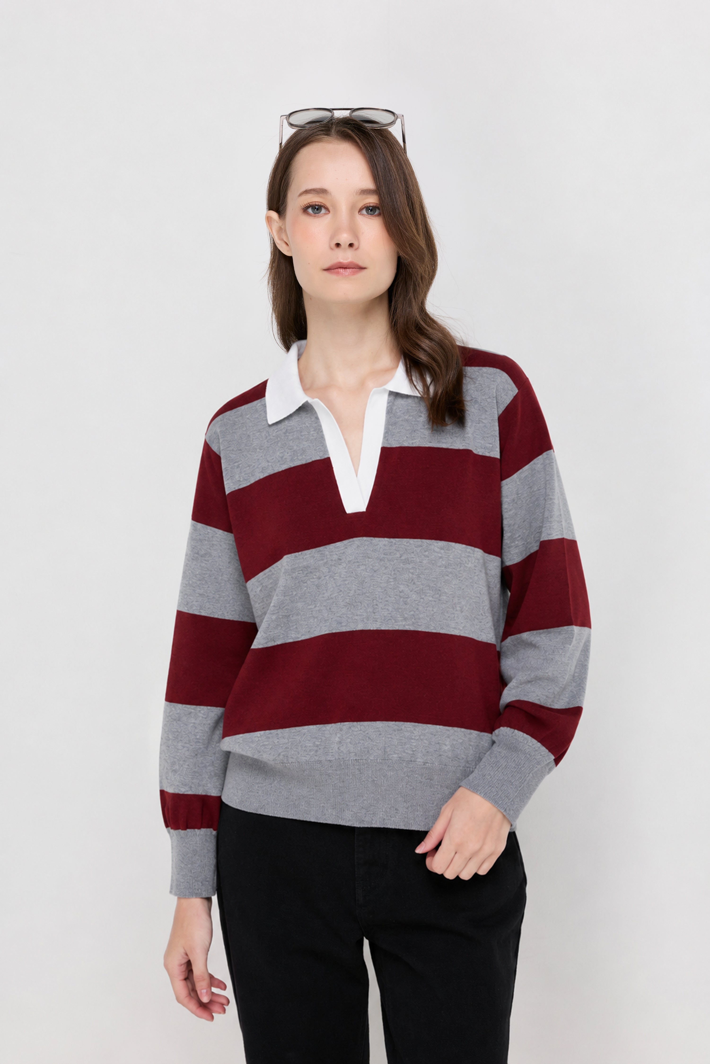 OVERSIZED STRIPE RUGBY KNIT POLO SHIRT