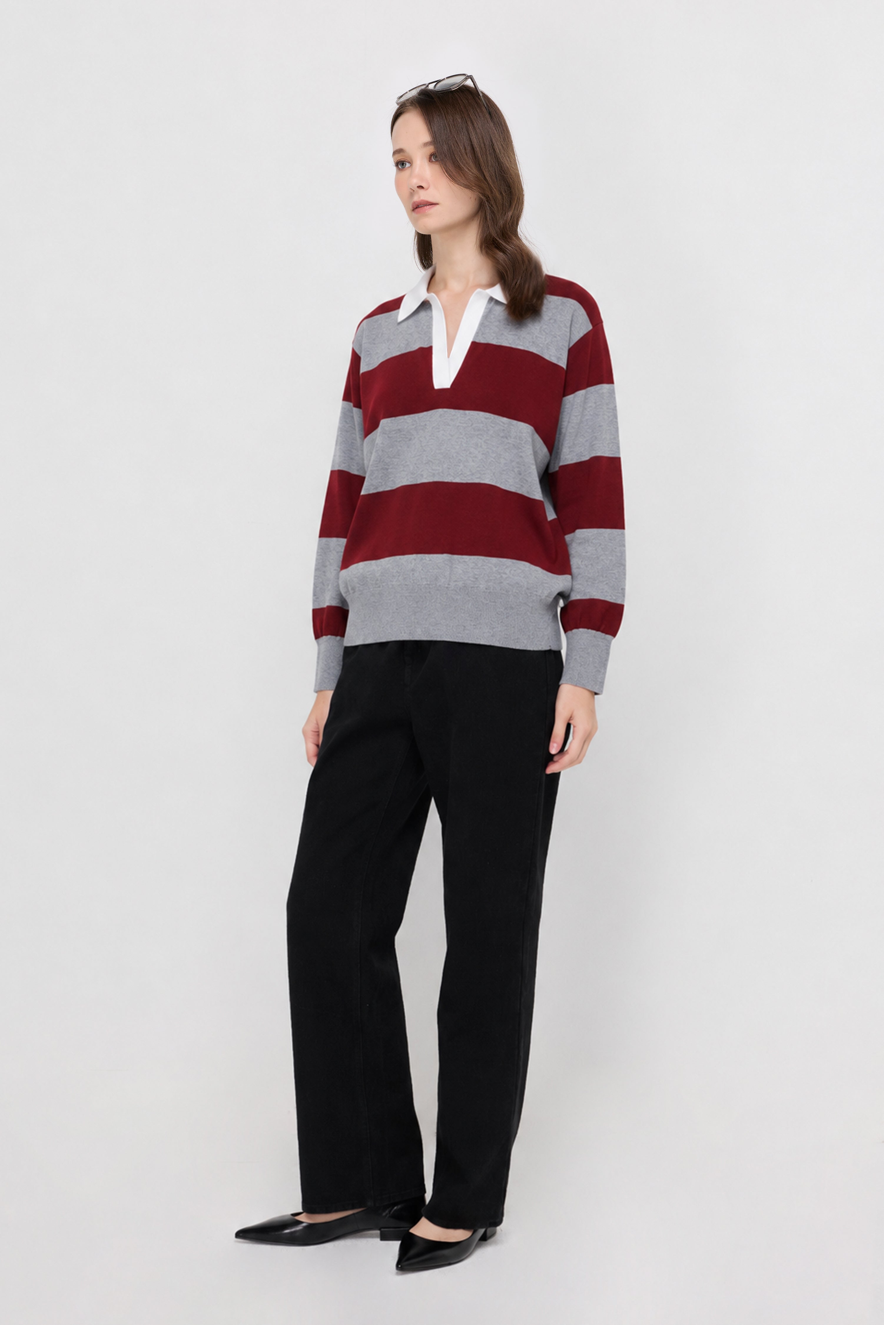 OVERSIZED STRIPE RUGBY KNIT POLO SHIRT