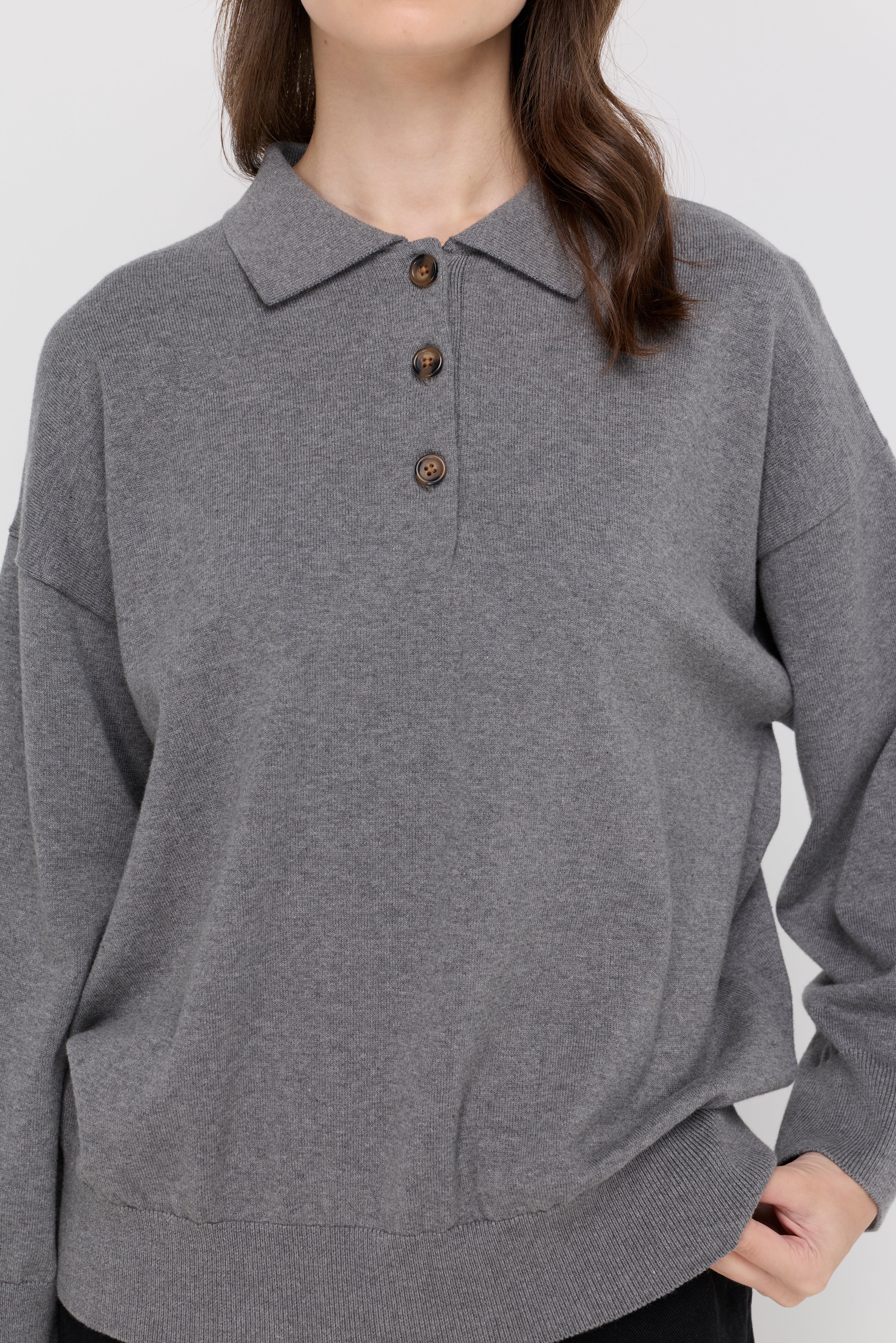 BUTTON-PLACKET KNIT POLO TOP