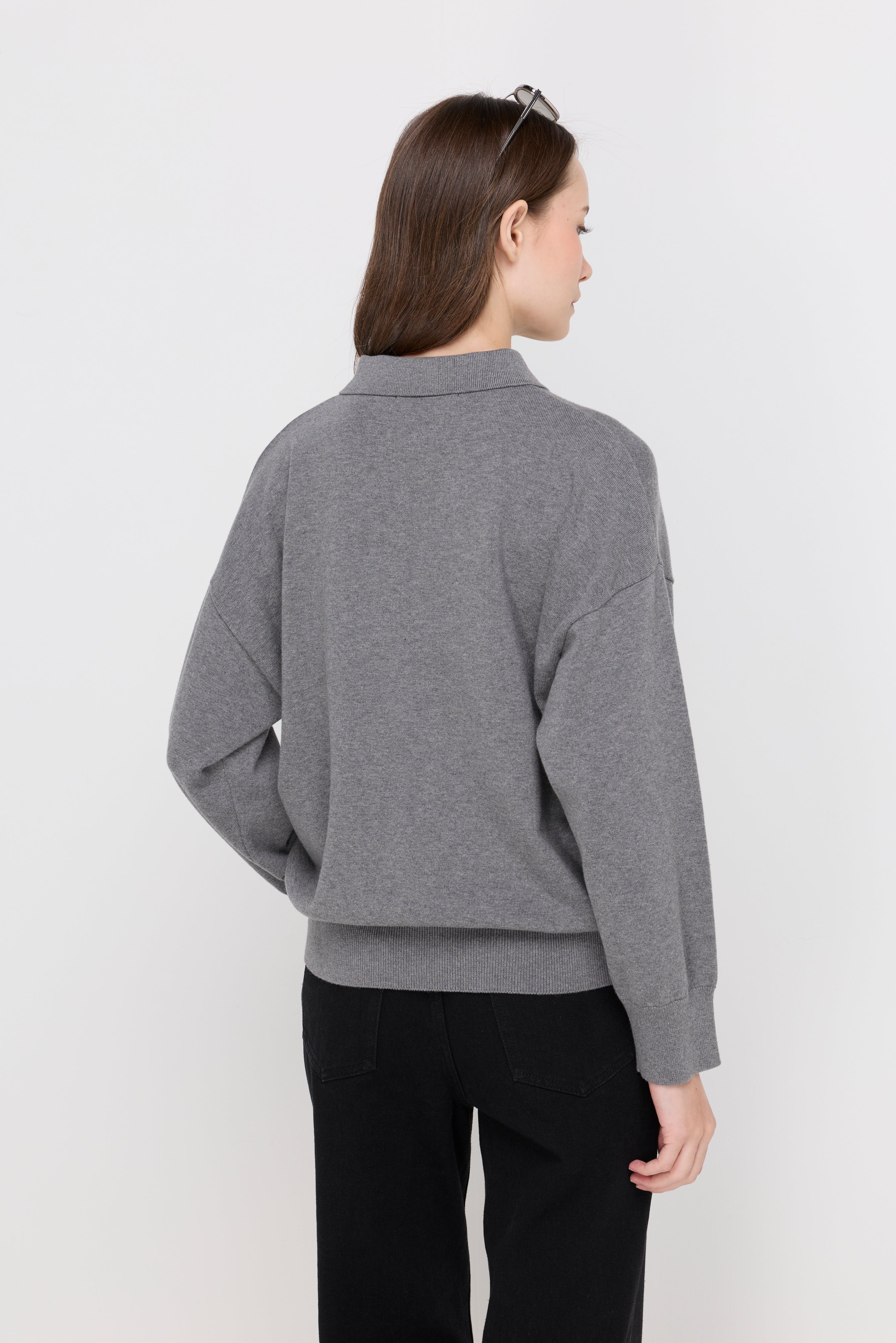 BUTTON-PLACKET KNIT POLO TOP