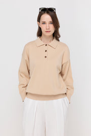 BUTTON-PLACKET KNIT POLO TOP