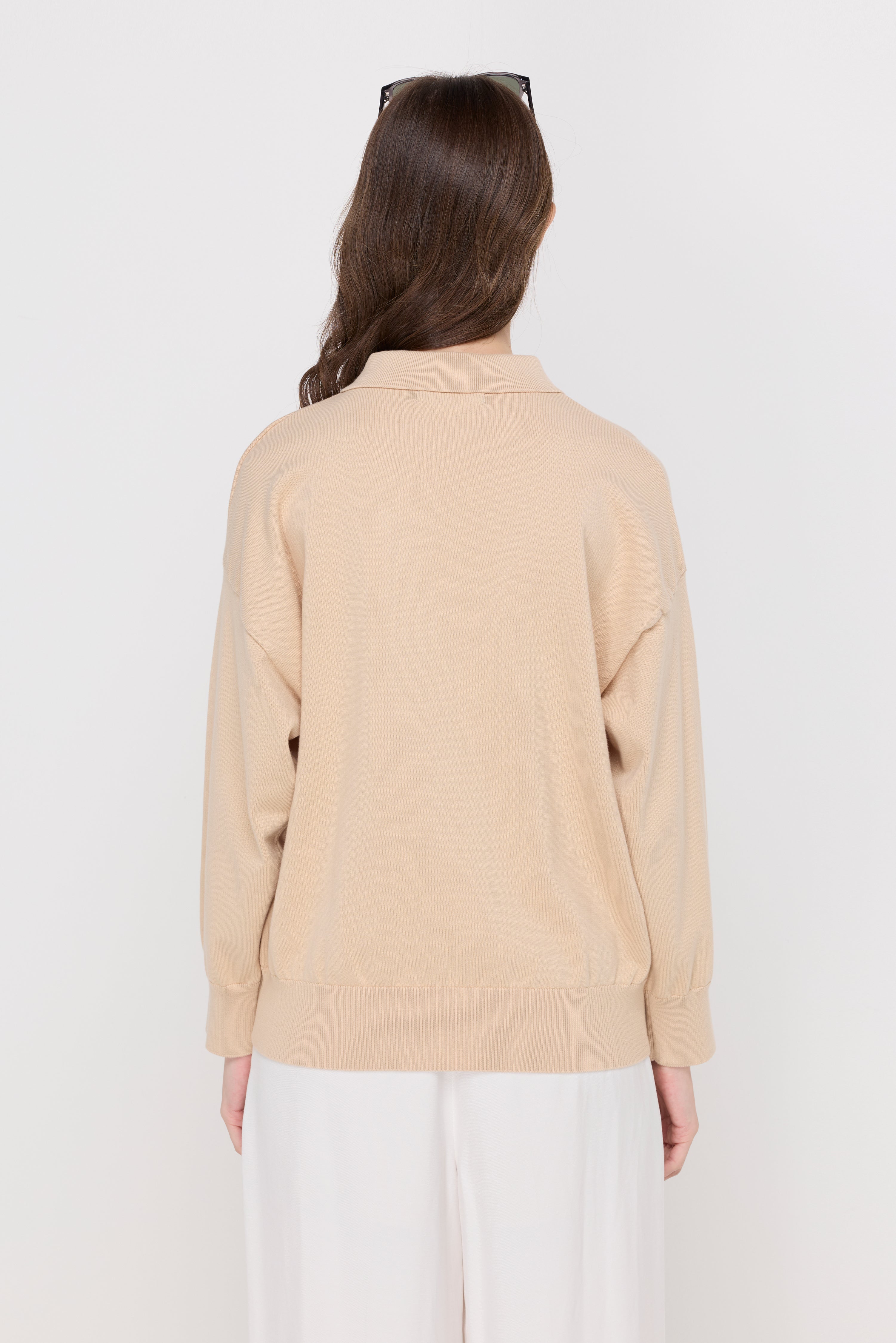 BUTTON-PLACKET KNIT POLO TOP