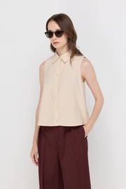 SLEEVELESS COTTON PUFF-SHOULDER BLOUSE
