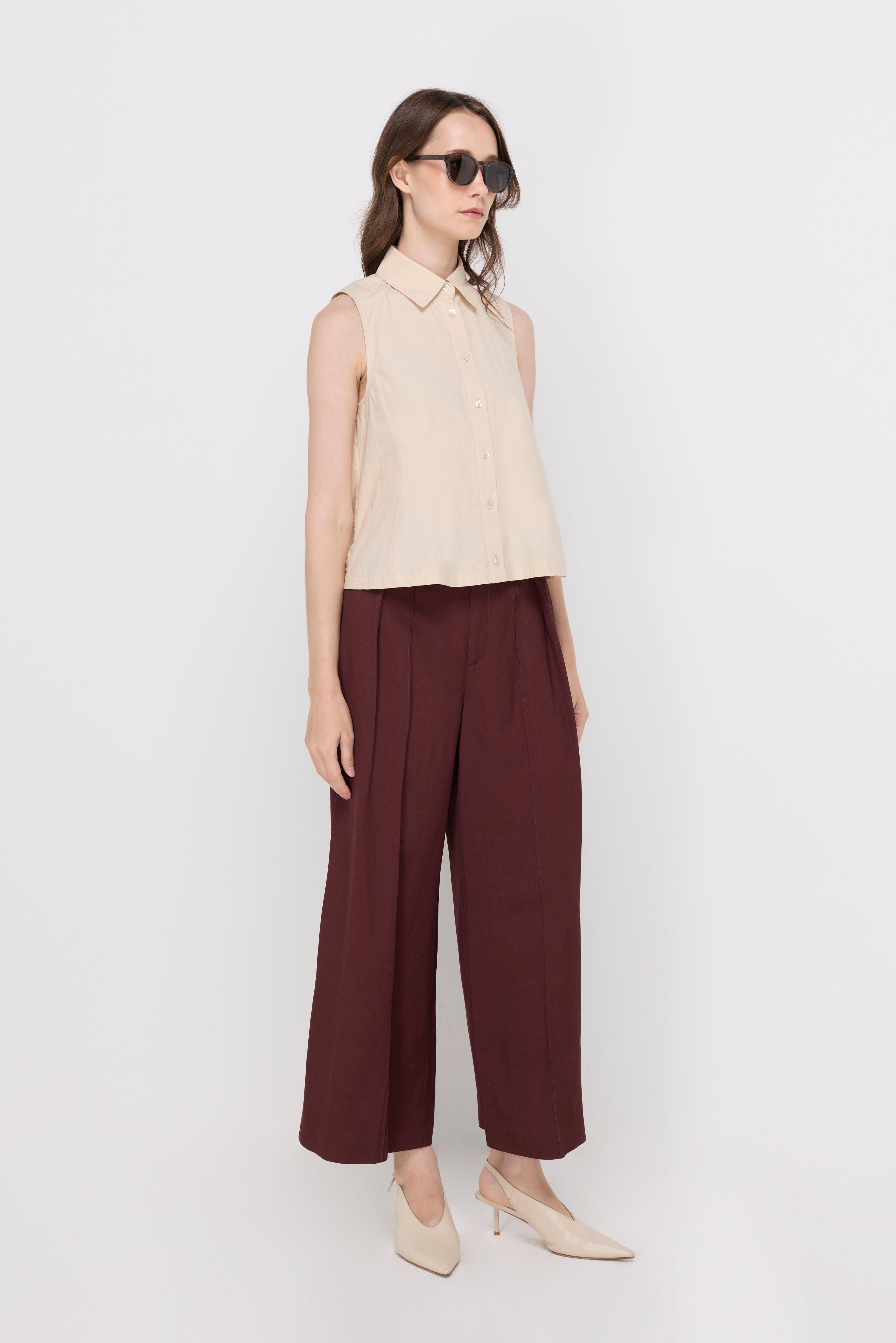 SLEEVELESS COTTON PUFF-SHOULDER BLOUSE