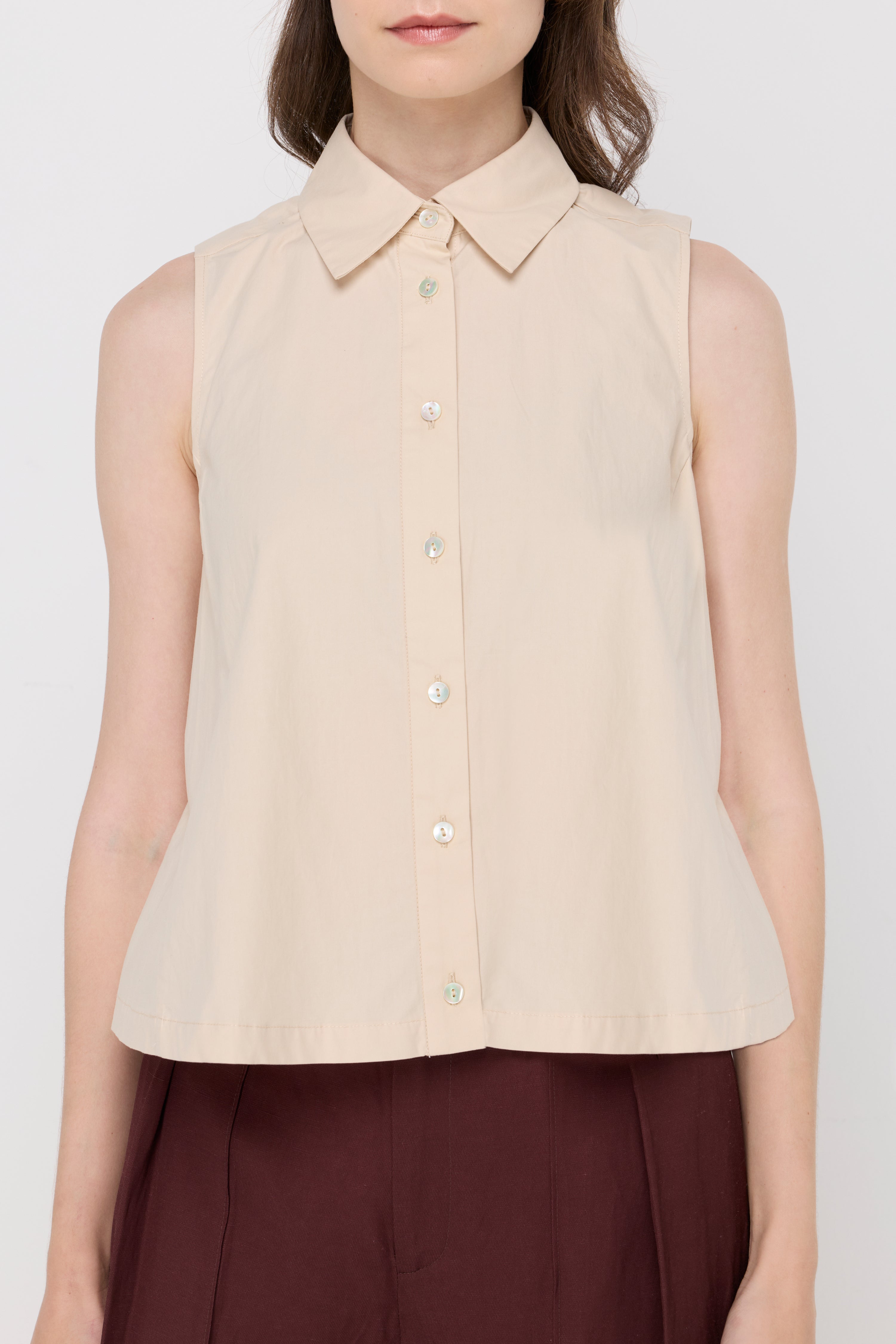 SLEEVELESS COTTON PUFF-SHOULDER BLOUSE