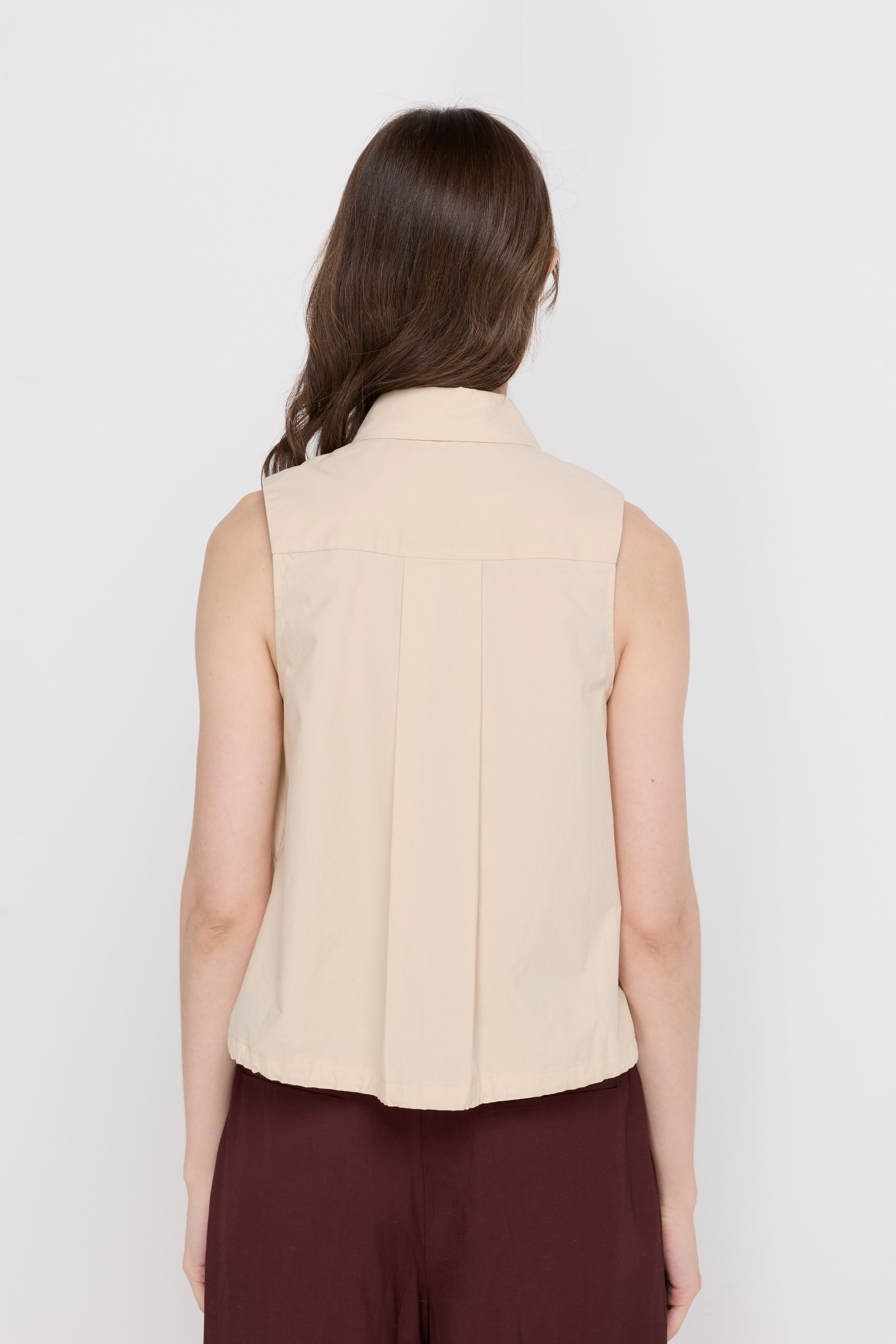 SLEEVELESS COTTON PUFF-SHOULDER BLOUSE