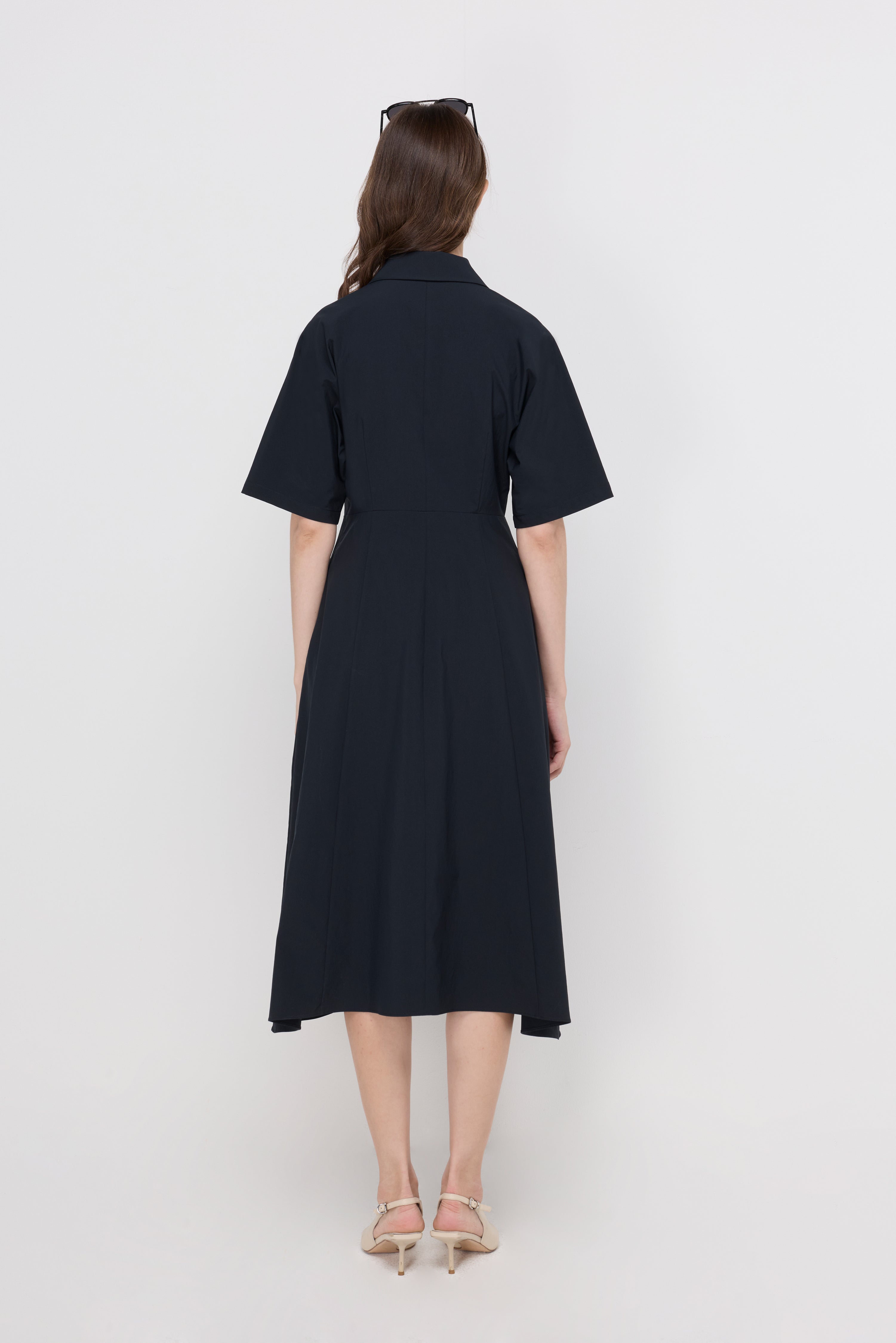 ZIP-NECK FIT-AND-FLARE MIDI DRESS
