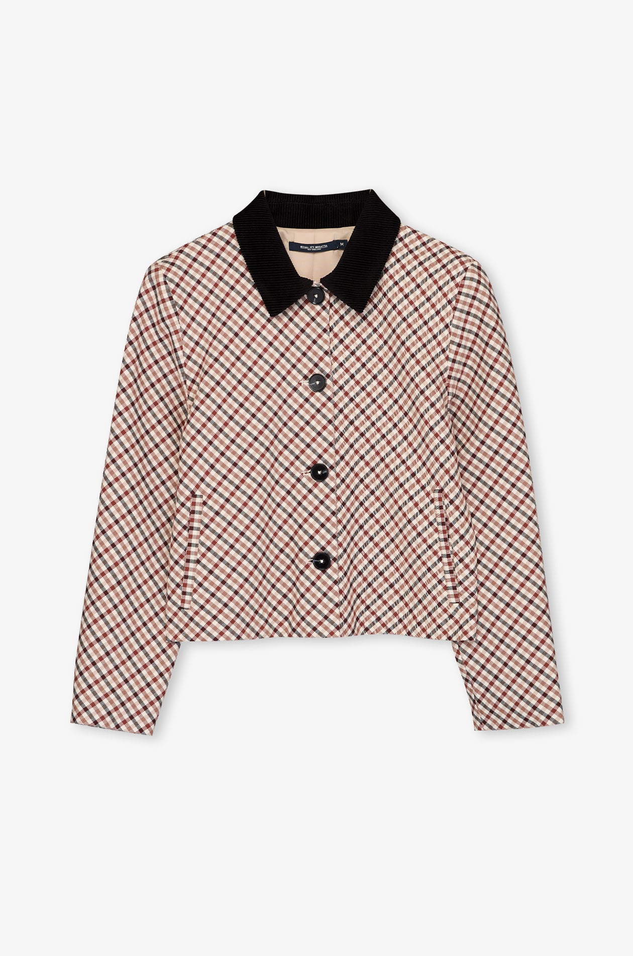 CONTRAST COLLAR PLAID CROPPED JACKET