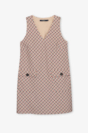 TEXTURED PLAID V-NECK A-LINE DRESS