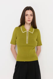 RIBBED ZIP-NECK KNIT POLO