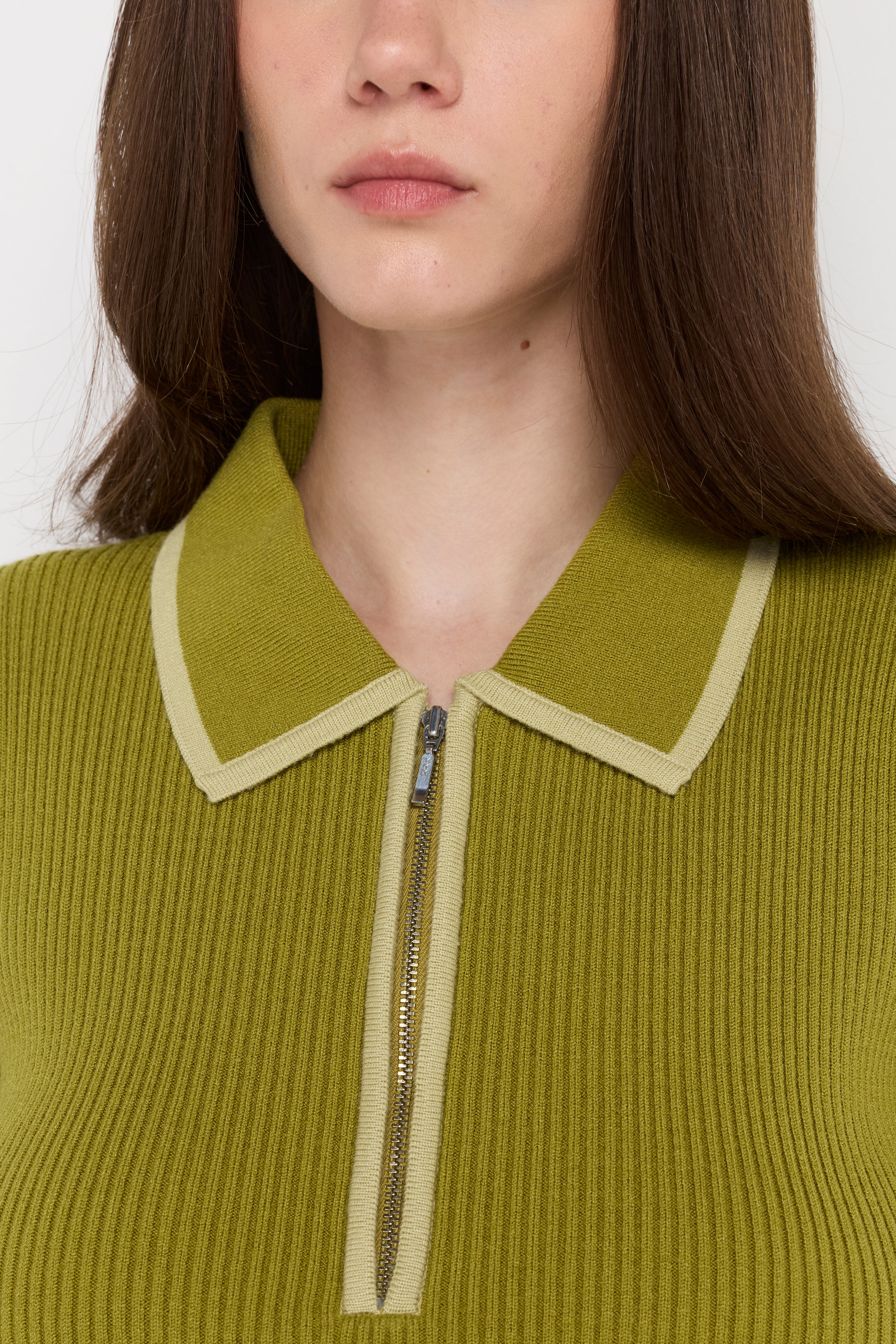 RIBBED ZIP-NECK KNIT POLO