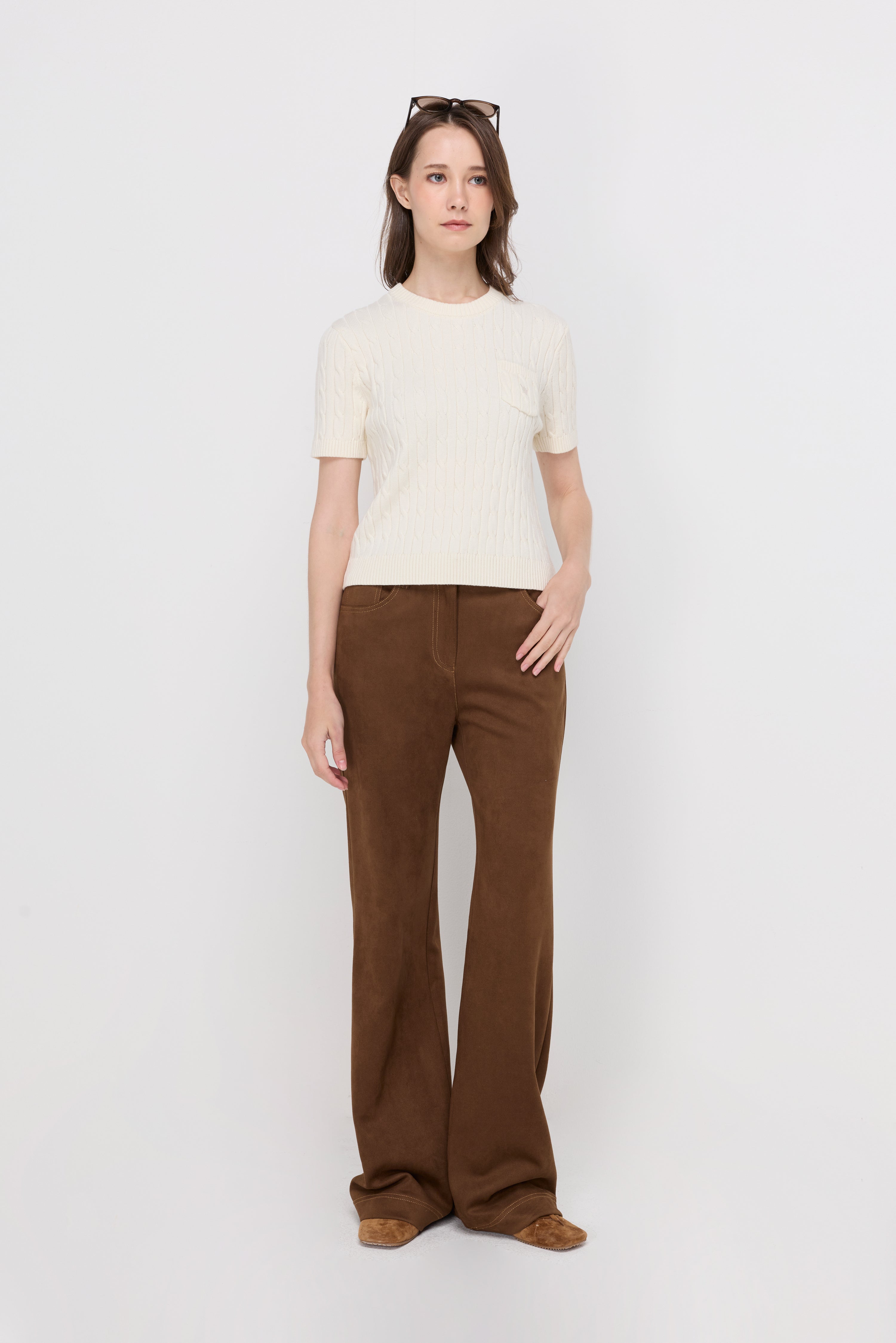SUEDE STRAIGHT-LEG TROUSERS