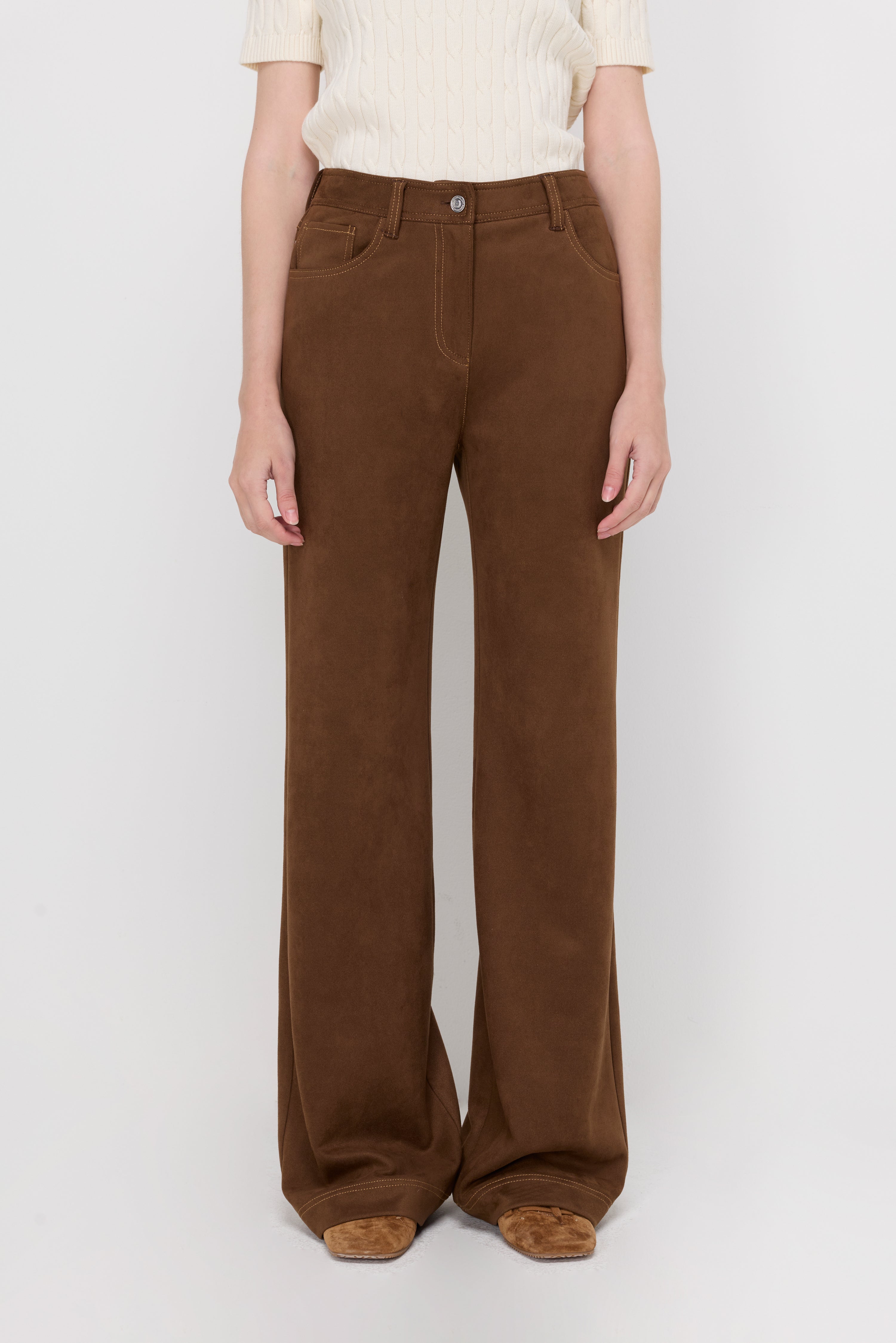 SUEDE STRAIGHT-LEG TROUSERS
