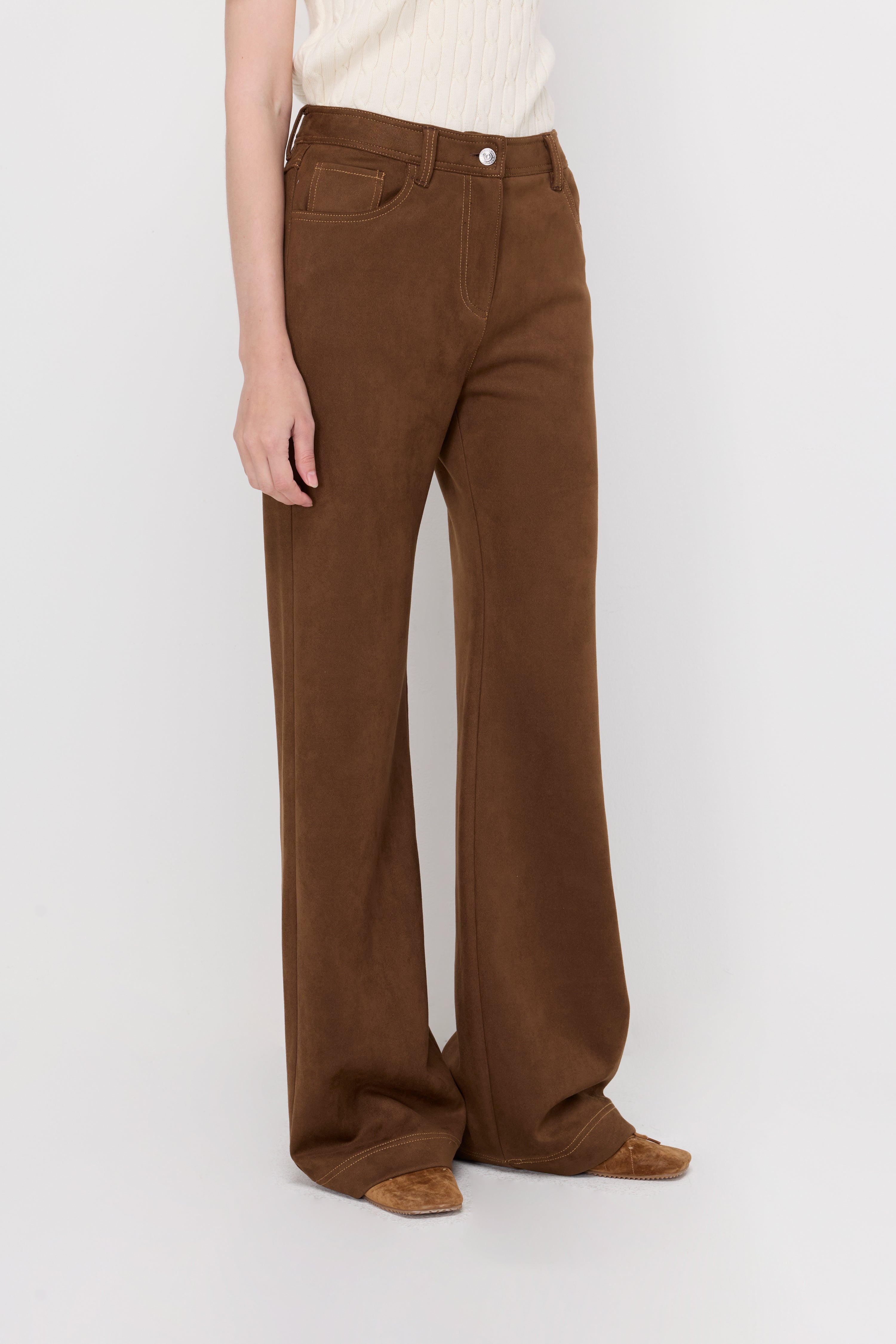 SUEDE STRAIGHT-LEG TROUSERS