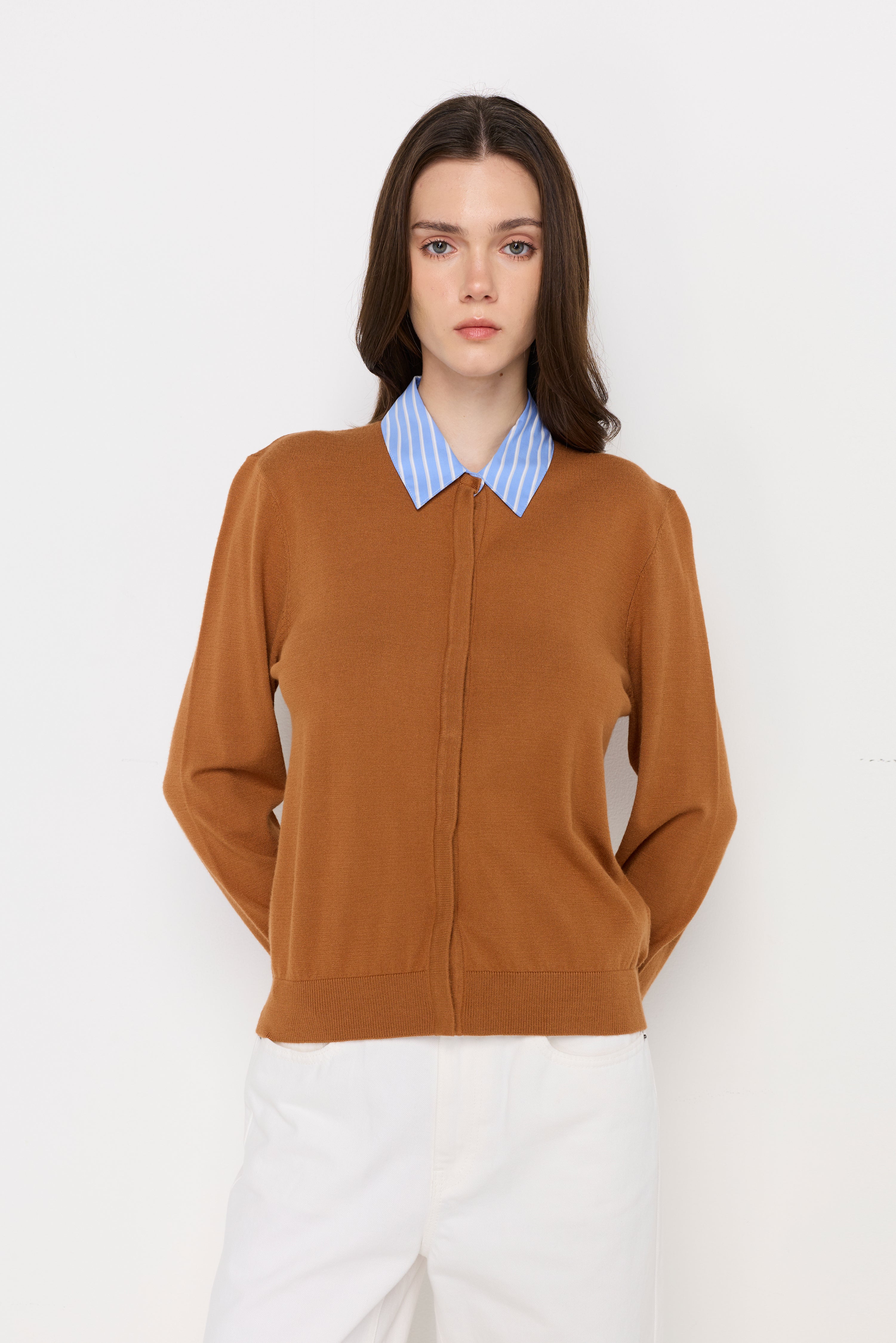 TEXTURED KNIT COLLARED CARDIGAN