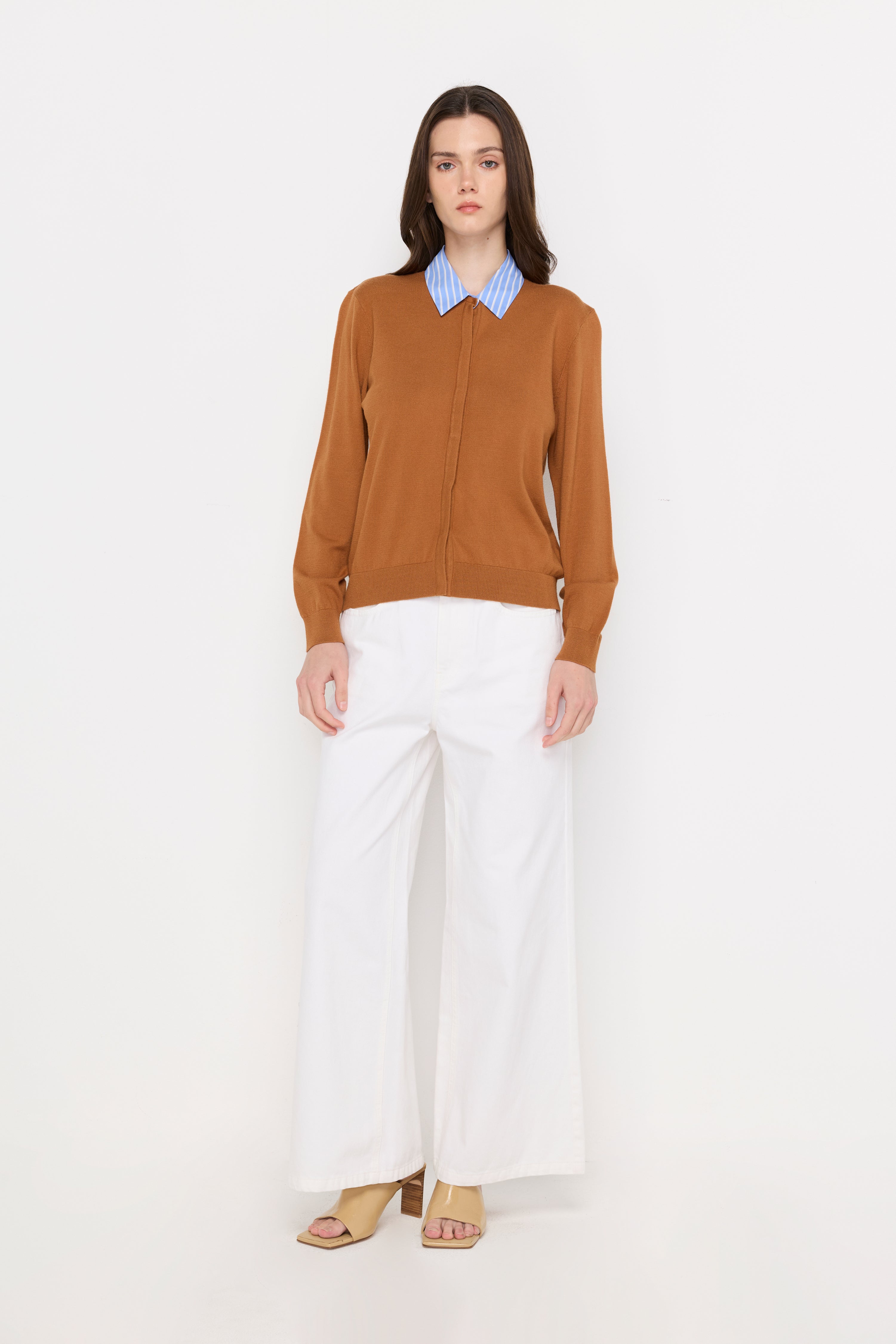 TEXTURED KNIT COLLARED CARDIGAN