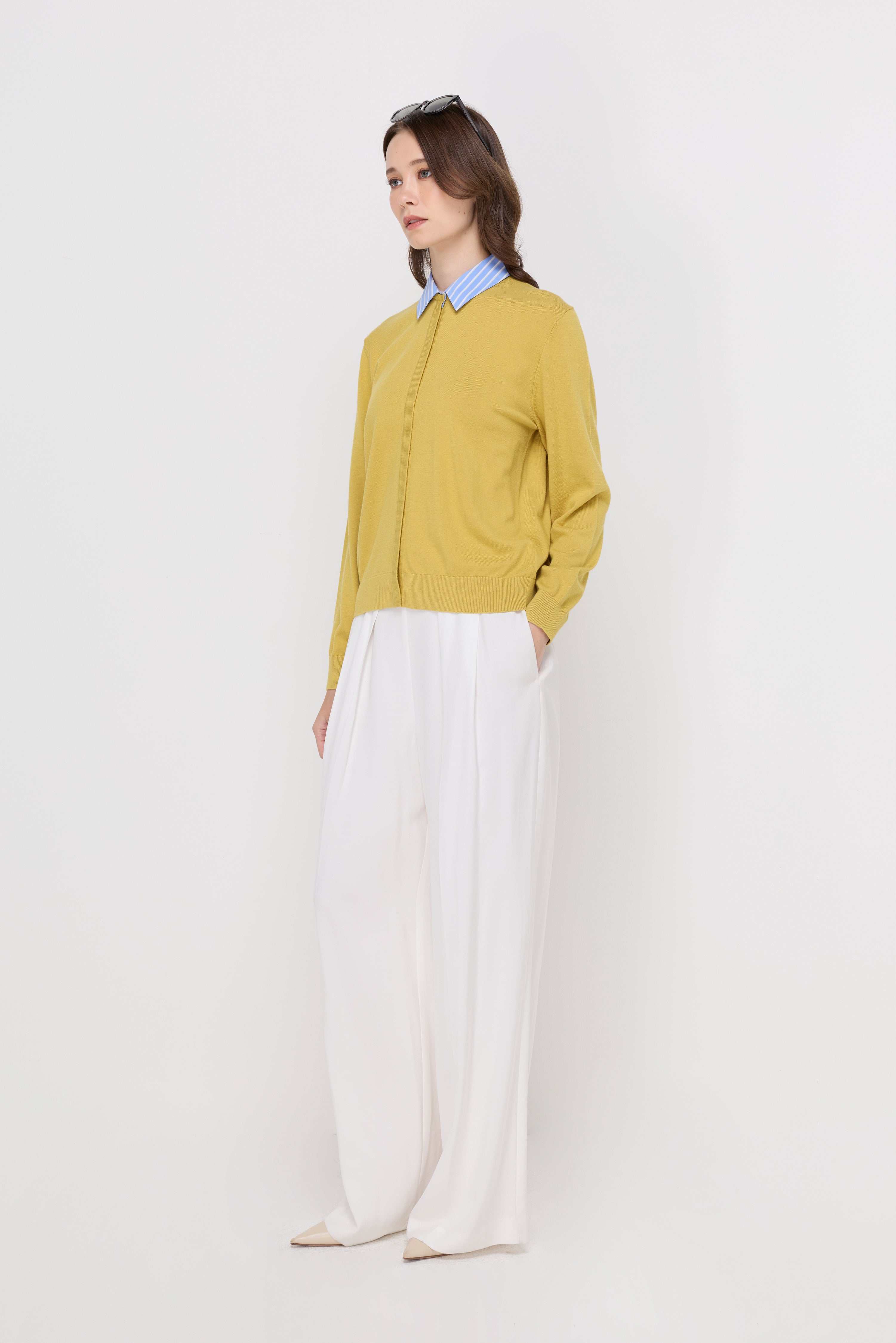 TEXTURED KNIT COLLARED CARDIGAN