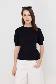 TEXTURED PUFF-SLEEVE KNIT TOP