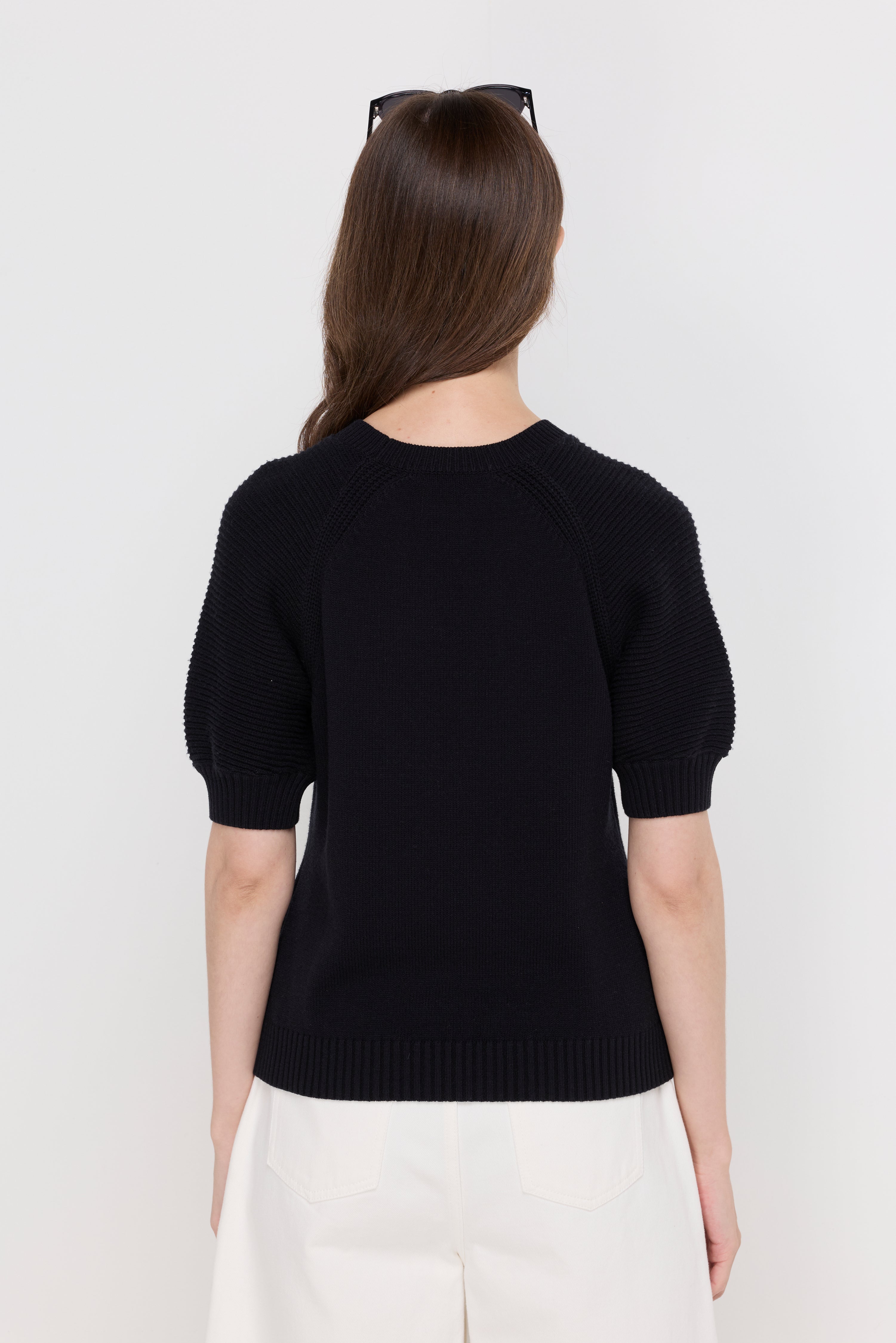 TEXTURED PUFF-SLEEVE KNIT TOP