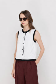 CONTRAST TRIM BUTTON-FRONT KNIT VEST