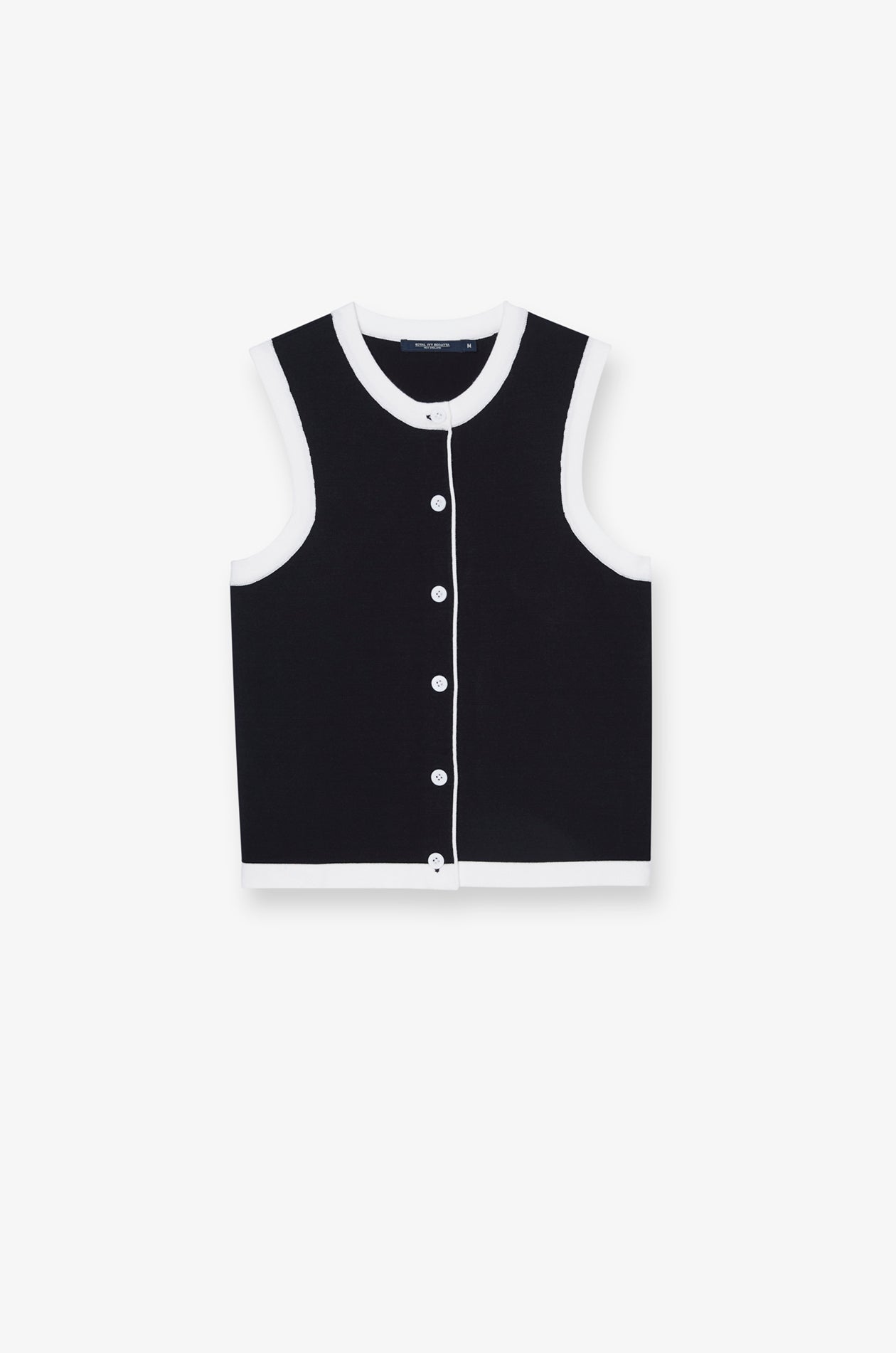 CONTRAST TRIM BUTTON-FRONT KNIT VEST
