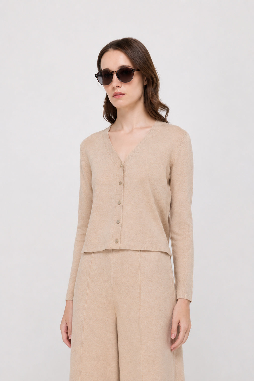 CONTRAST TRIM V-NECK KNIT CARDIGAN