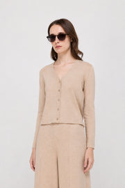 CONTRAST TRIM V-NECK KNIT CARDIGAN