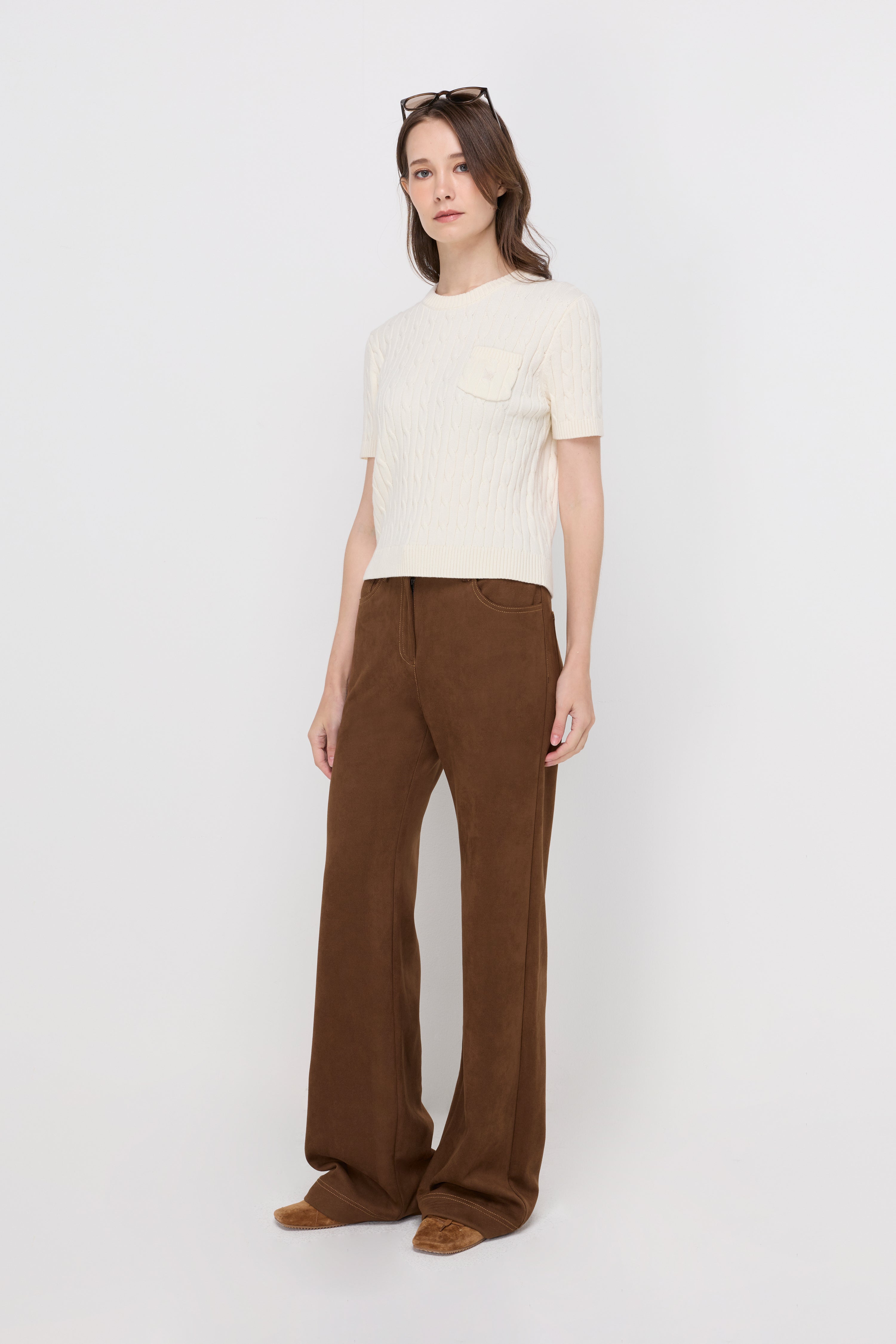 CABLE KNIT CREW NECK TOP