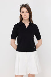 TEXTURED KNIT POLO TOP