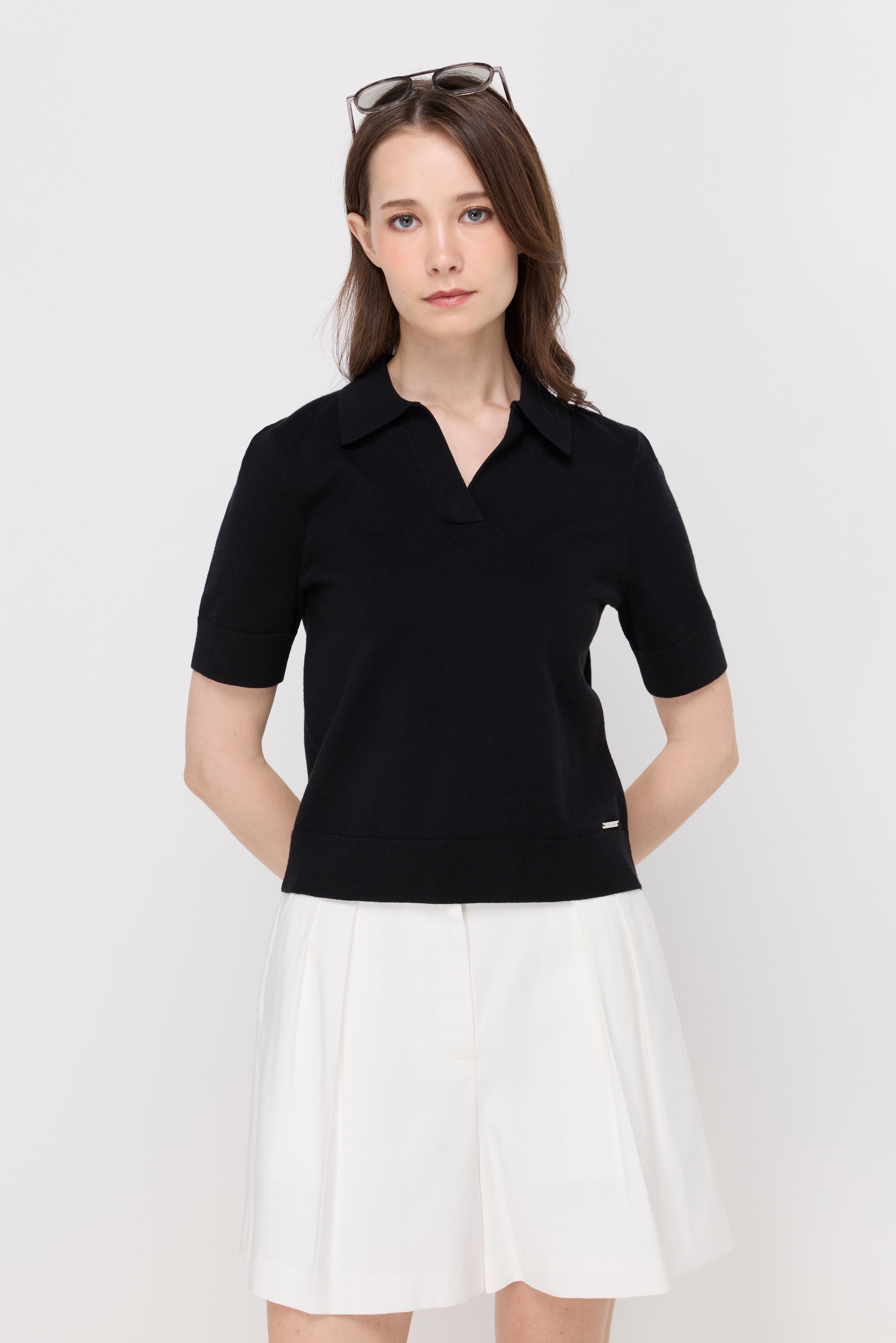 TEXTURED KNIT POLO TOP