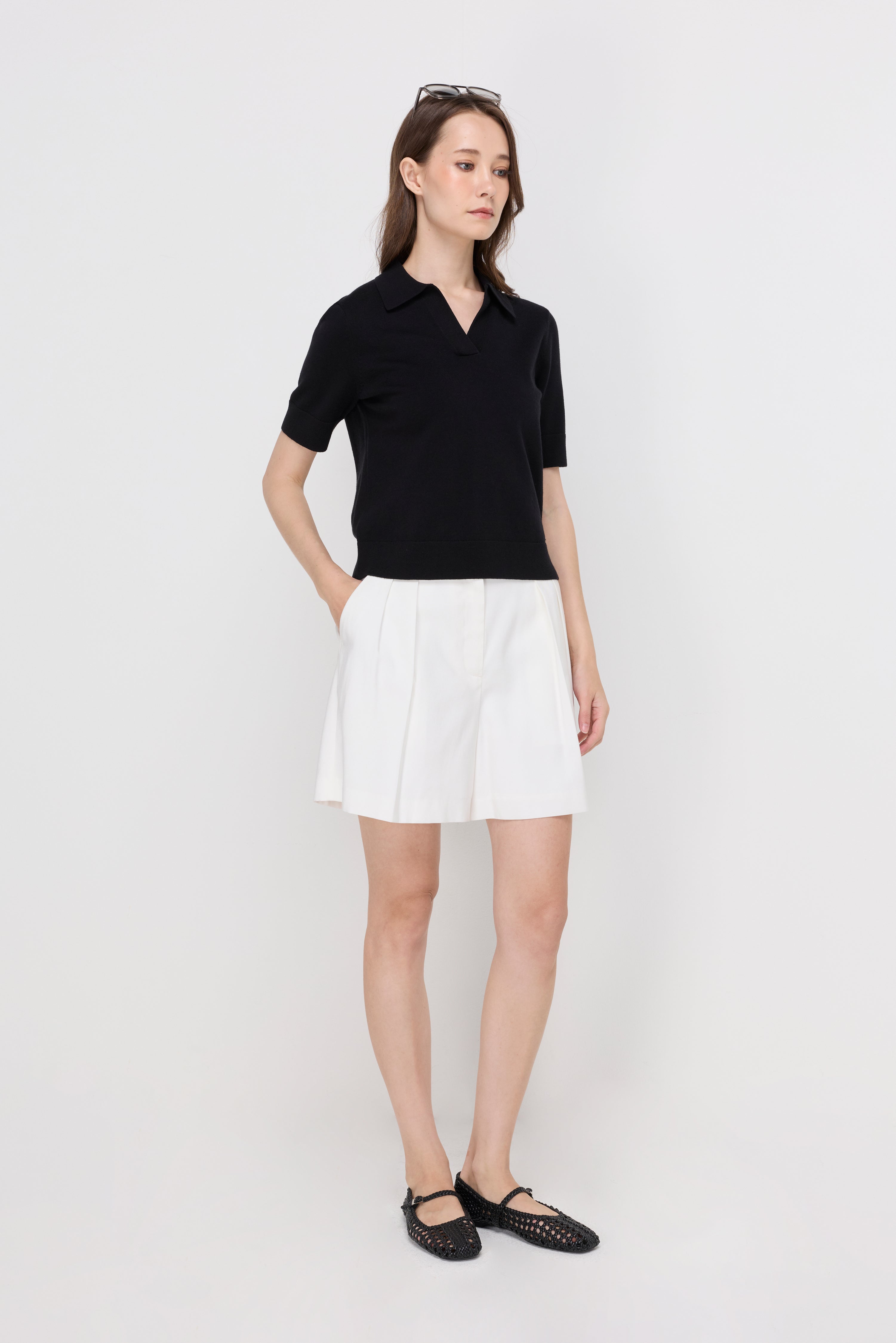 TEXTURED KNIT POLO TOP