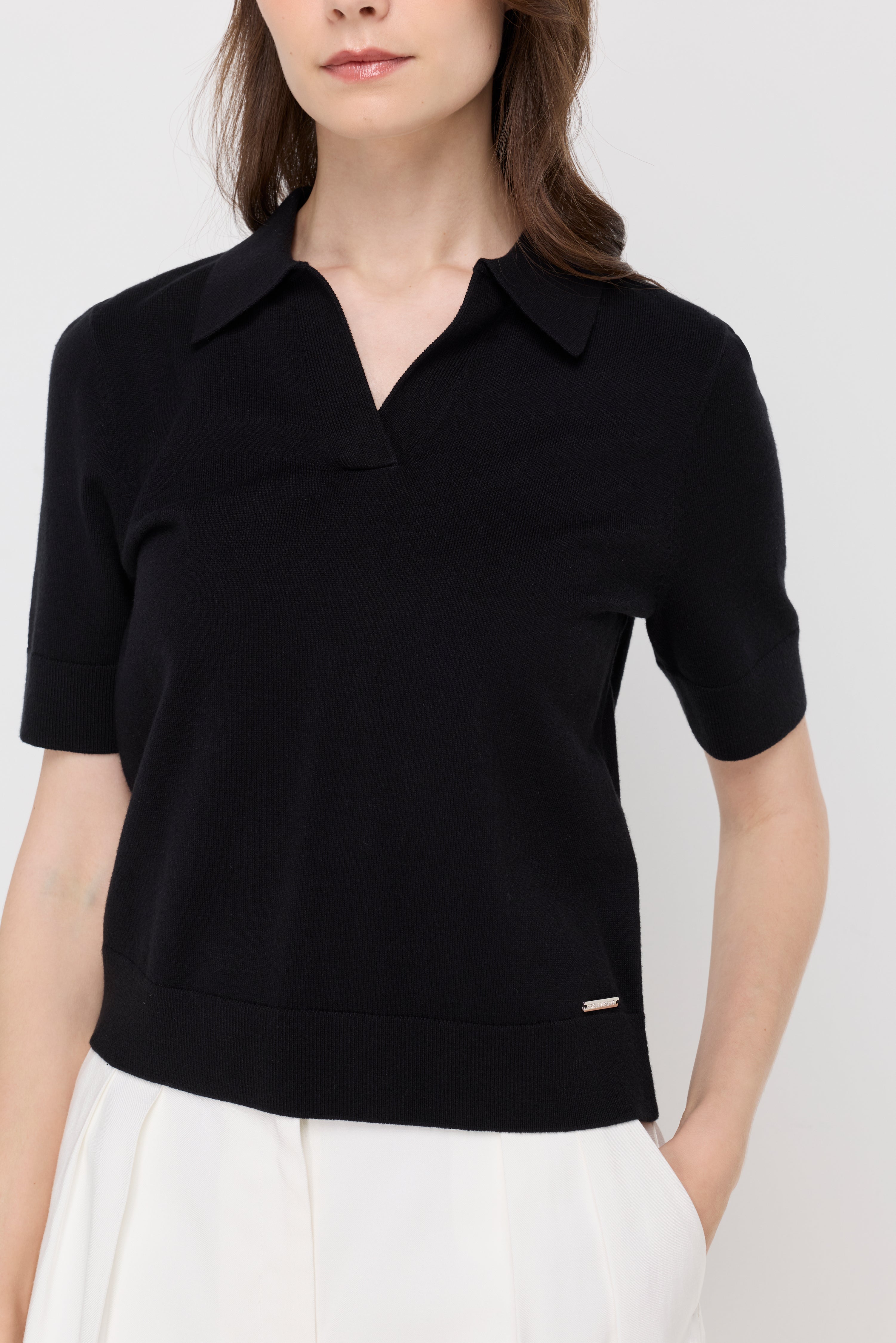 TEXTURED KNIT POLO TOP