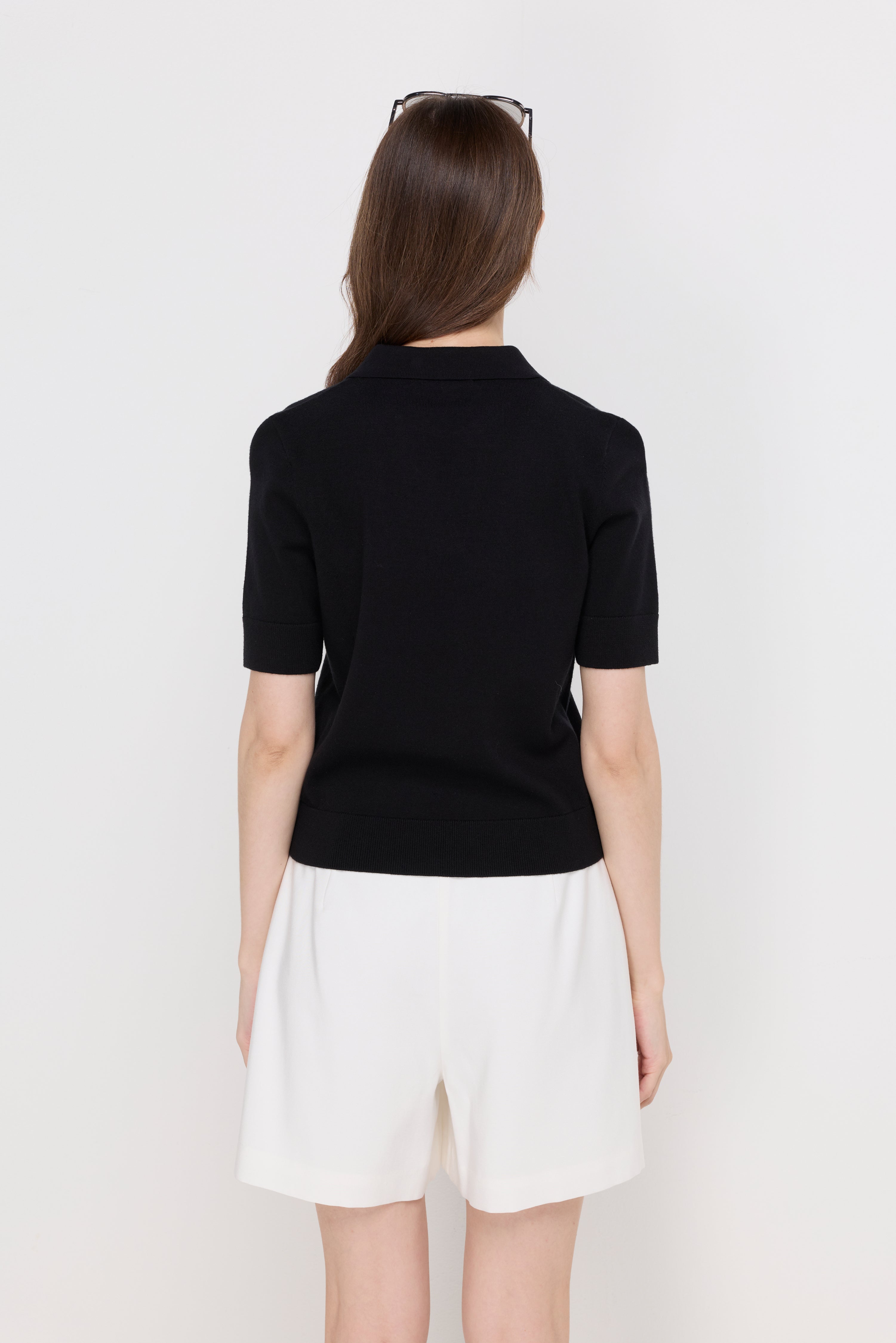 TEXTURED KNIT POLO TOP