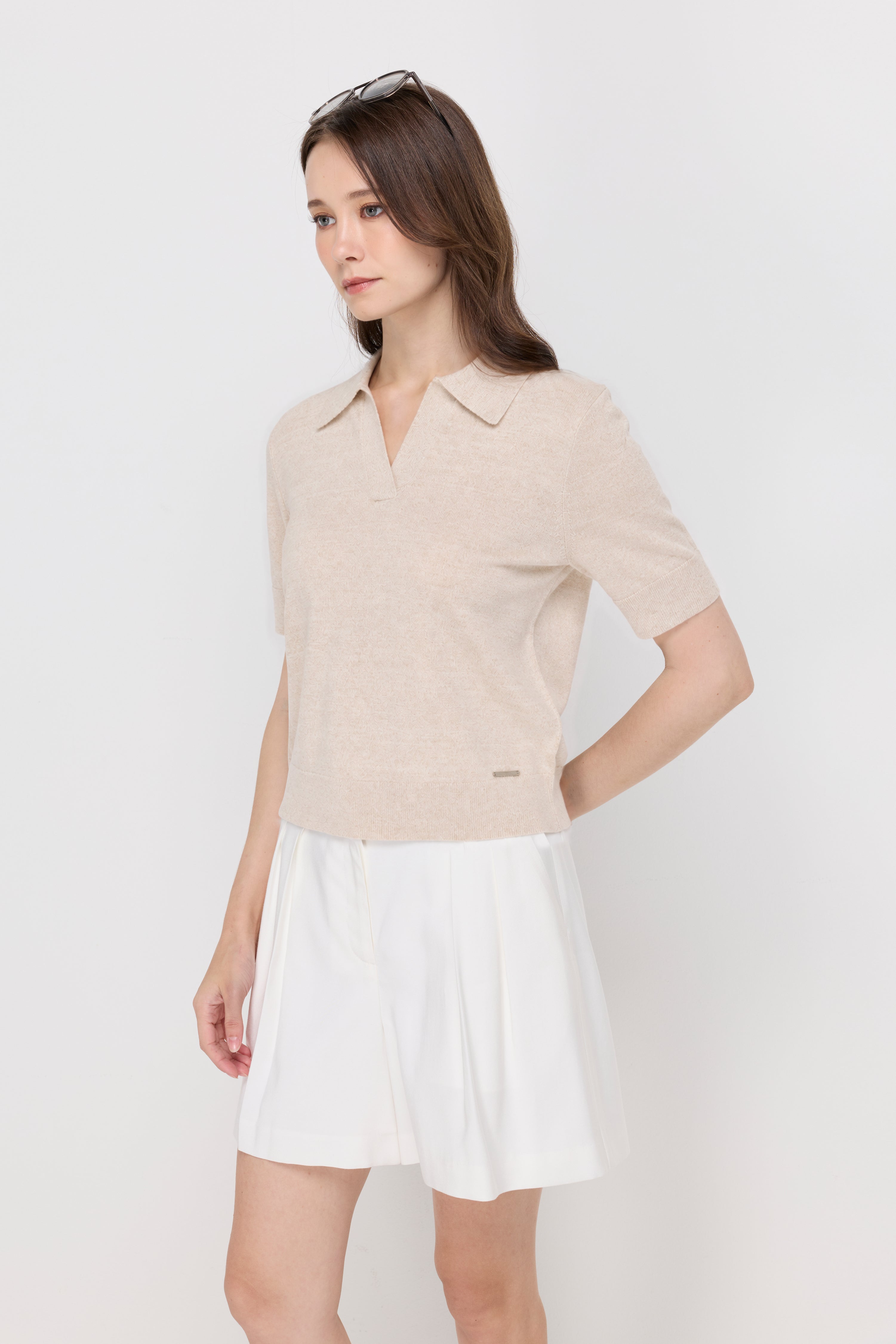 TEXTURED KNIT POLO TOP