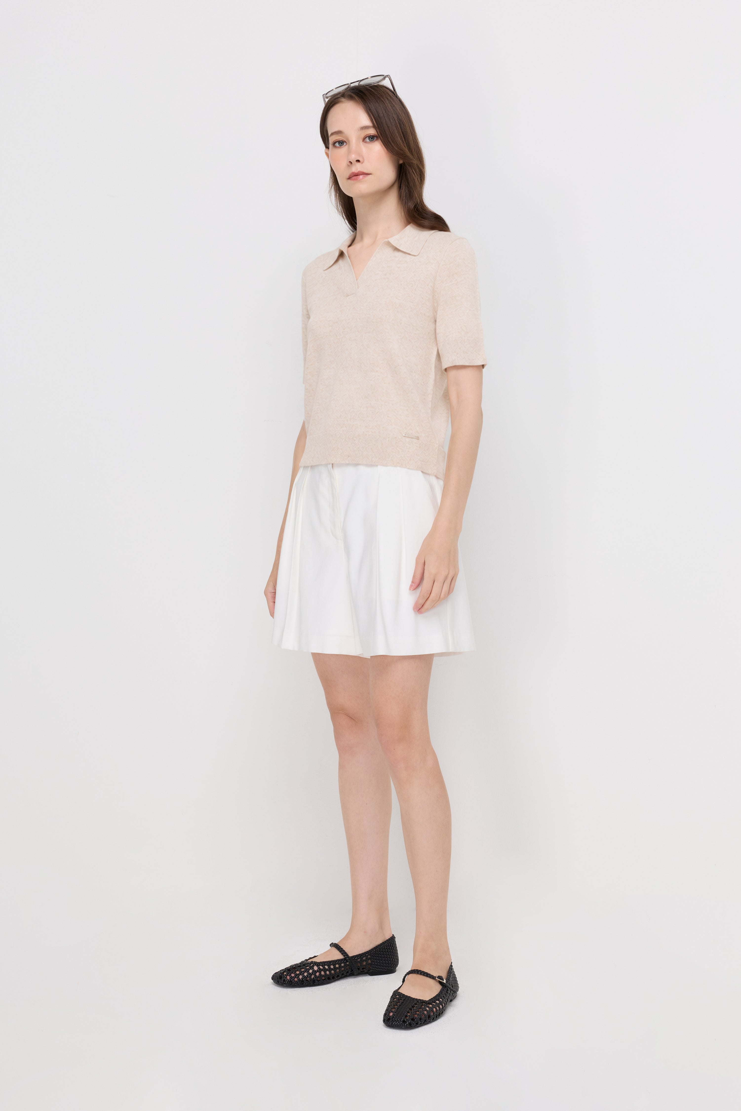 TEXTURED KNIT POLO TOP