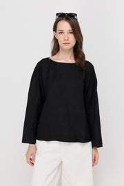 RELAXED BOAT NECK LINEN BLOUSE