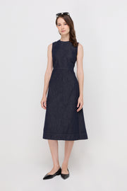 SLEEVELESS DENIM FIT-AND-FLARE DRESS