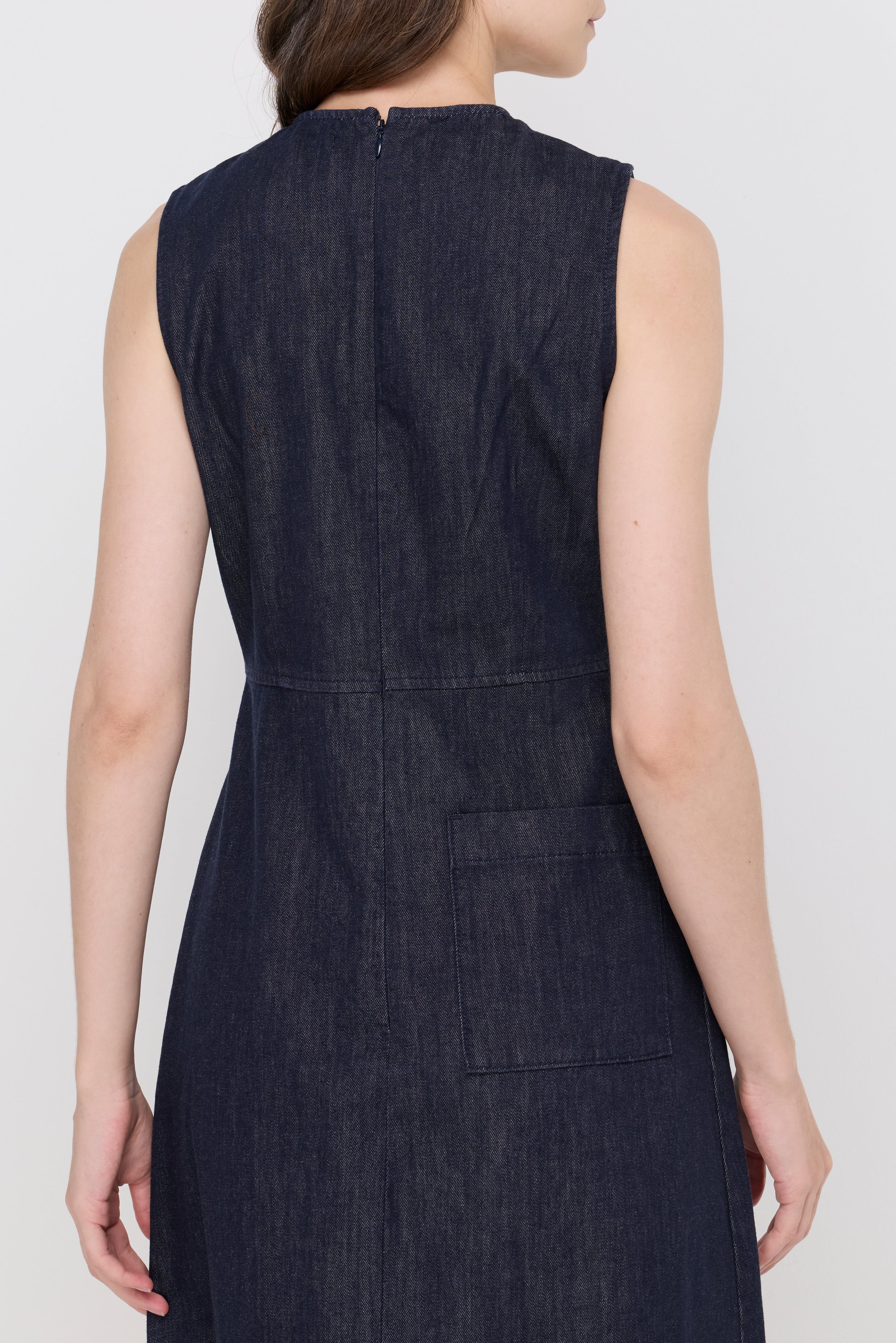 SLEEVELESS DENIM FIT-AND-FLARE DRESS