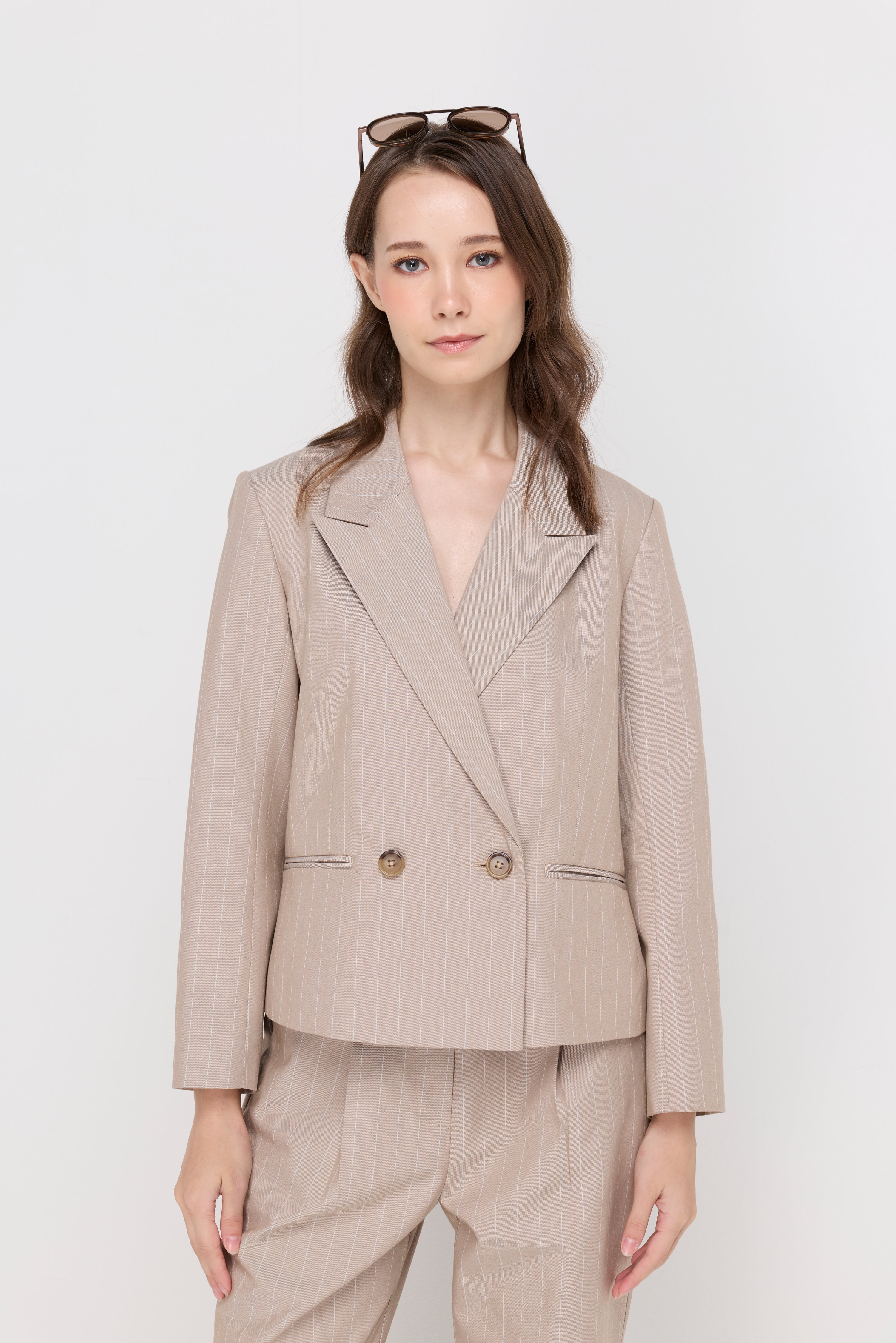 PINSTRIPE DOUBLE-BREASTED BLAZER