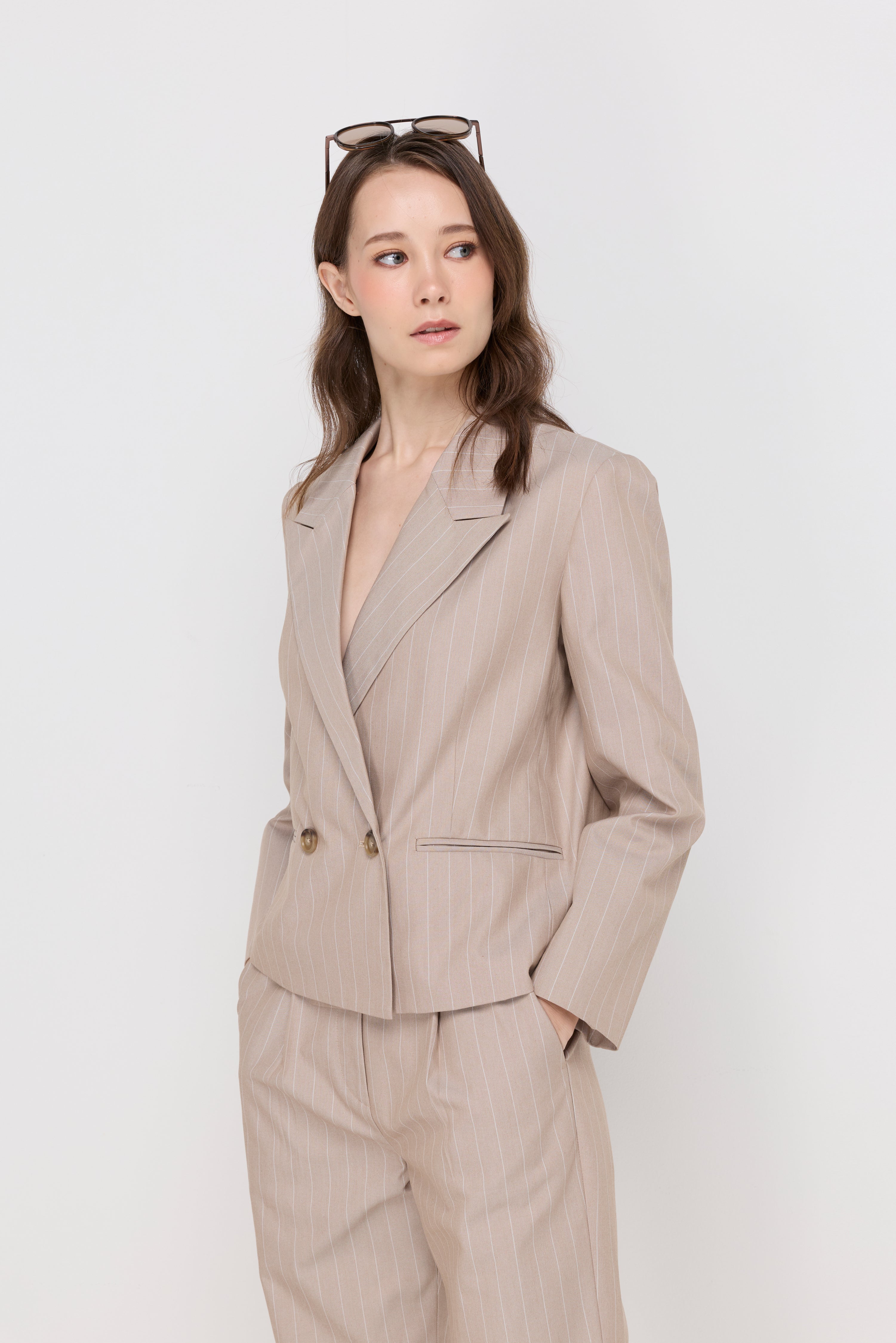 PINSTRIPE DOUBLE-BREASTED BLAZER