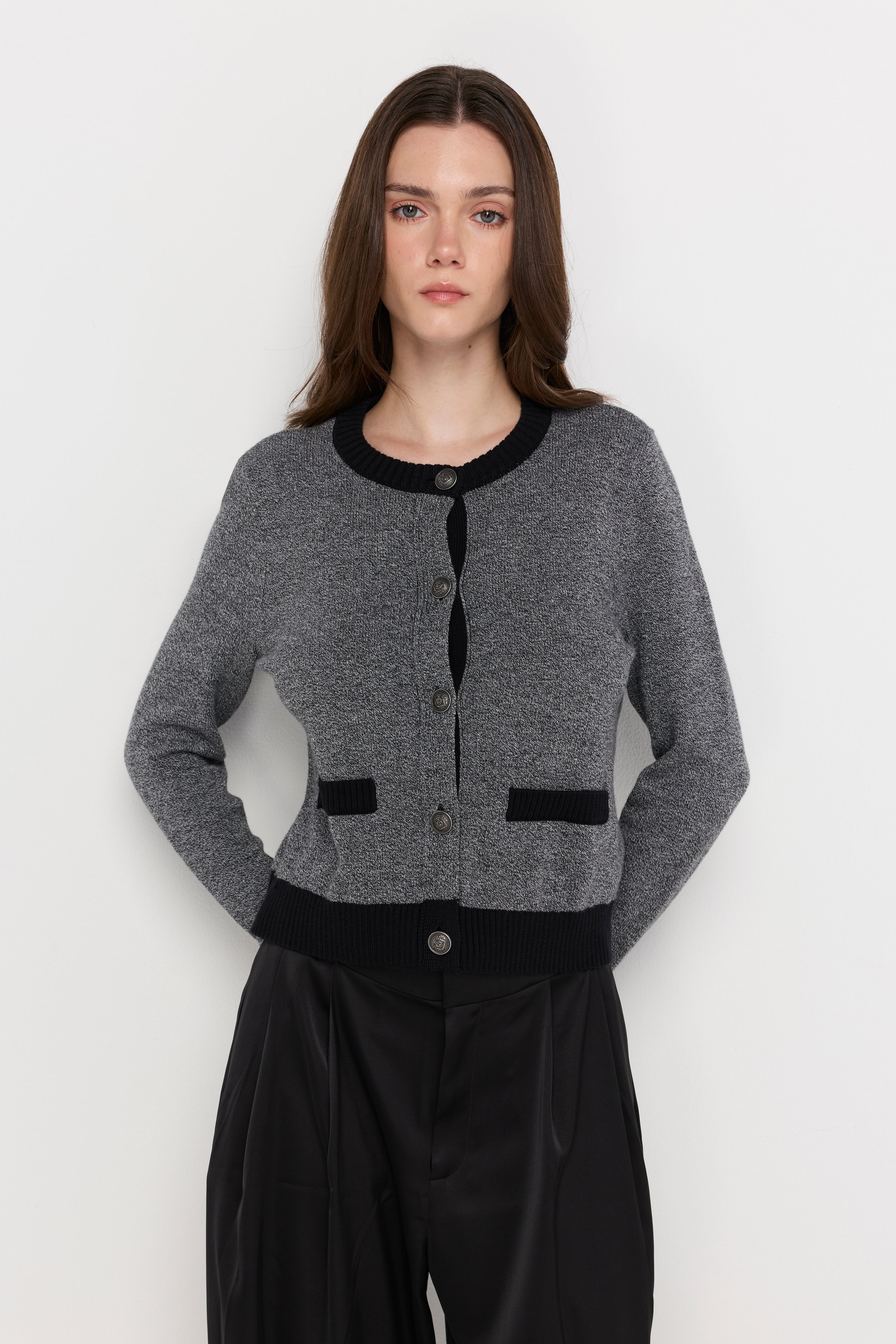 CONTRAST-TRIM KNIT CARDIGAN
