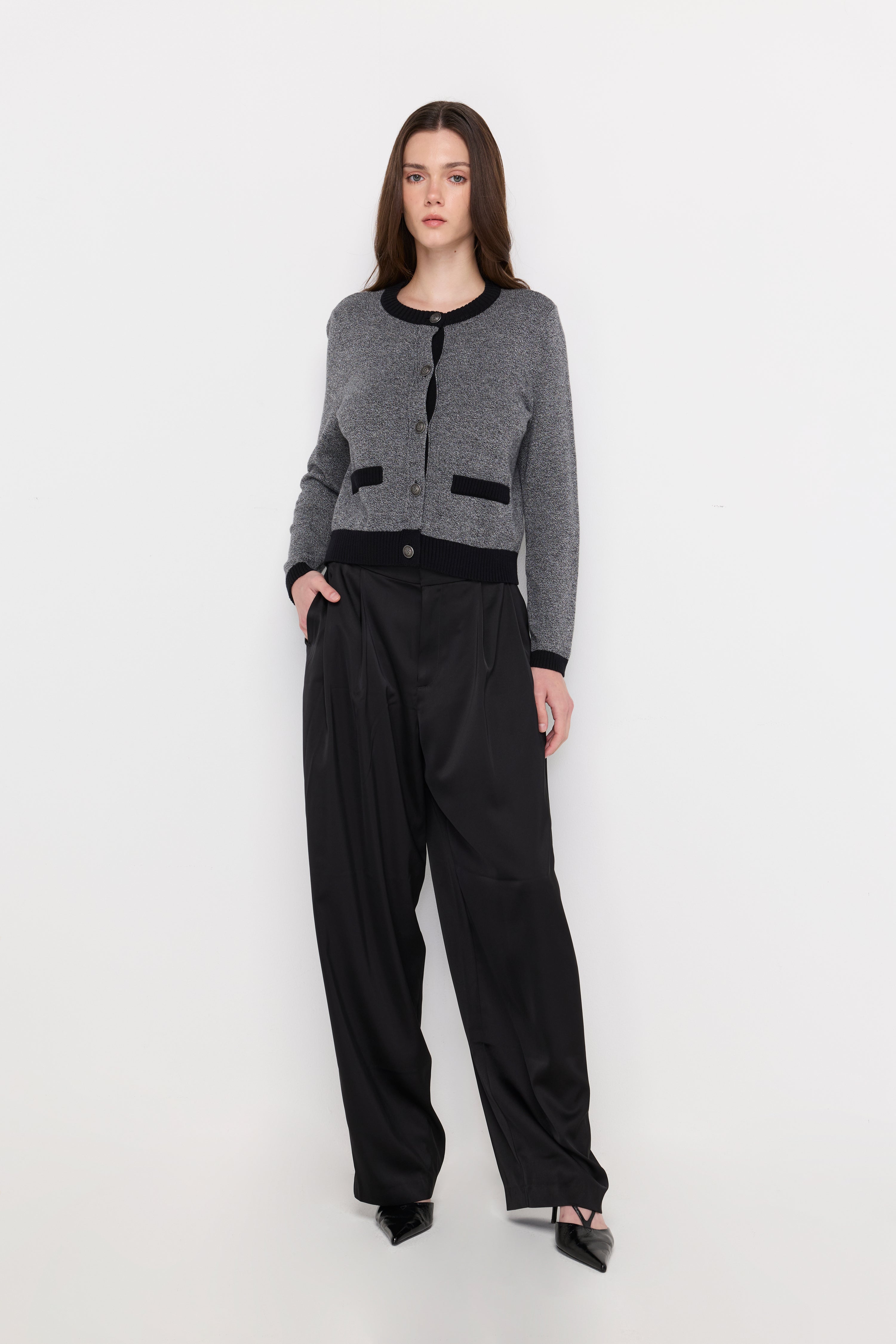 CONTRAST-TRIM KNIT CARDIGAN