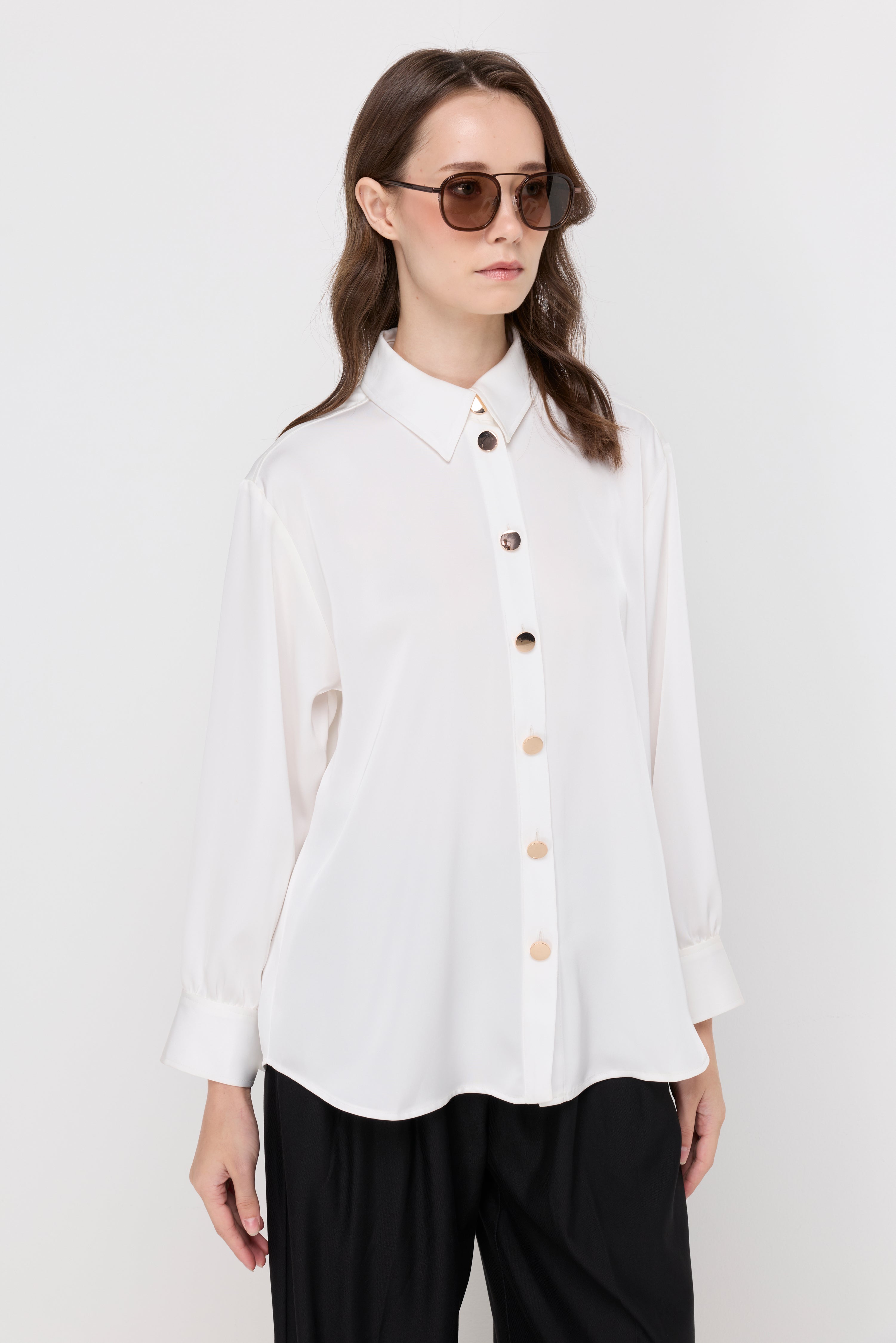 SATIN BUTTON-FRONT SHIRT