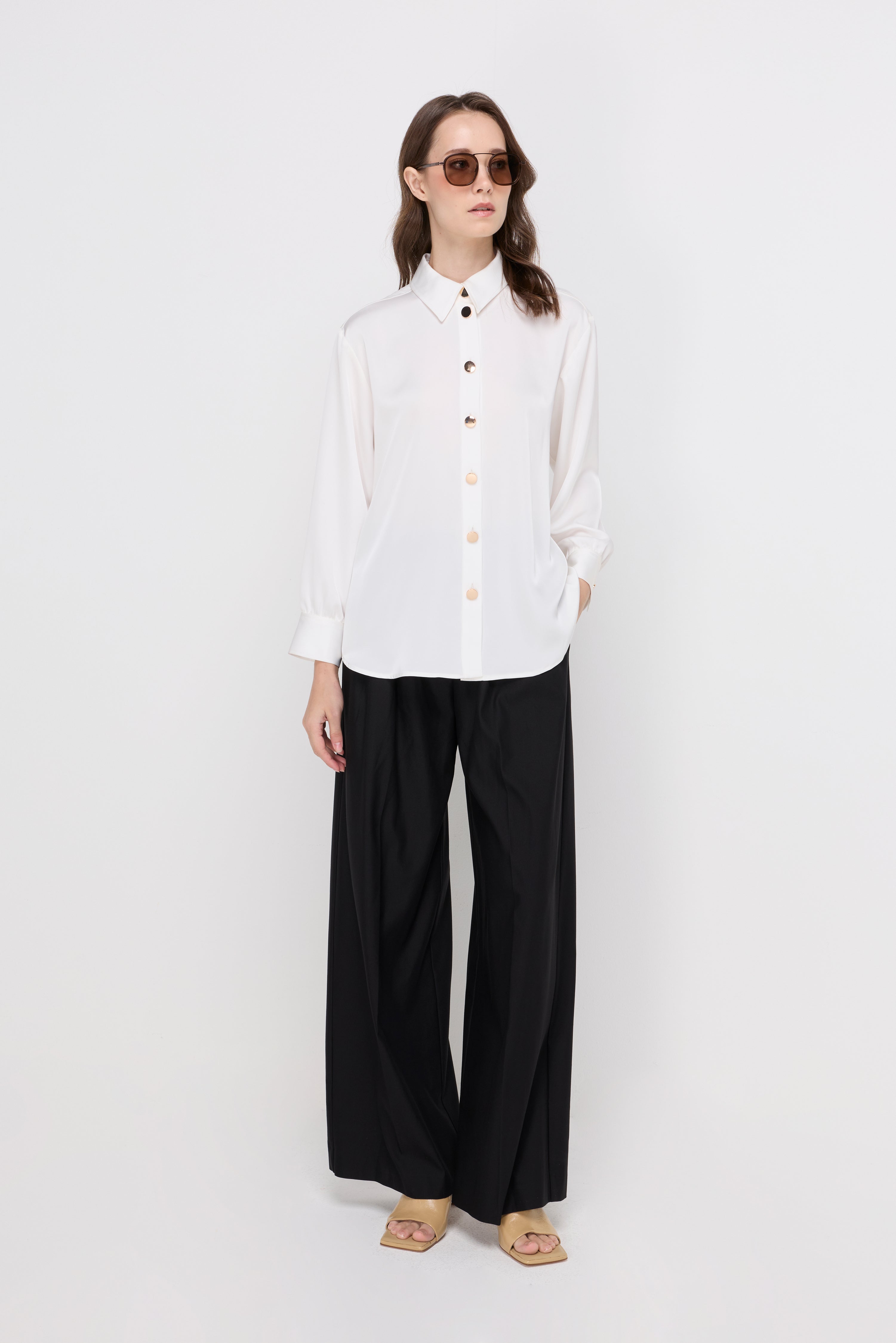 SATIN BUTTON-FRONT SHIRT