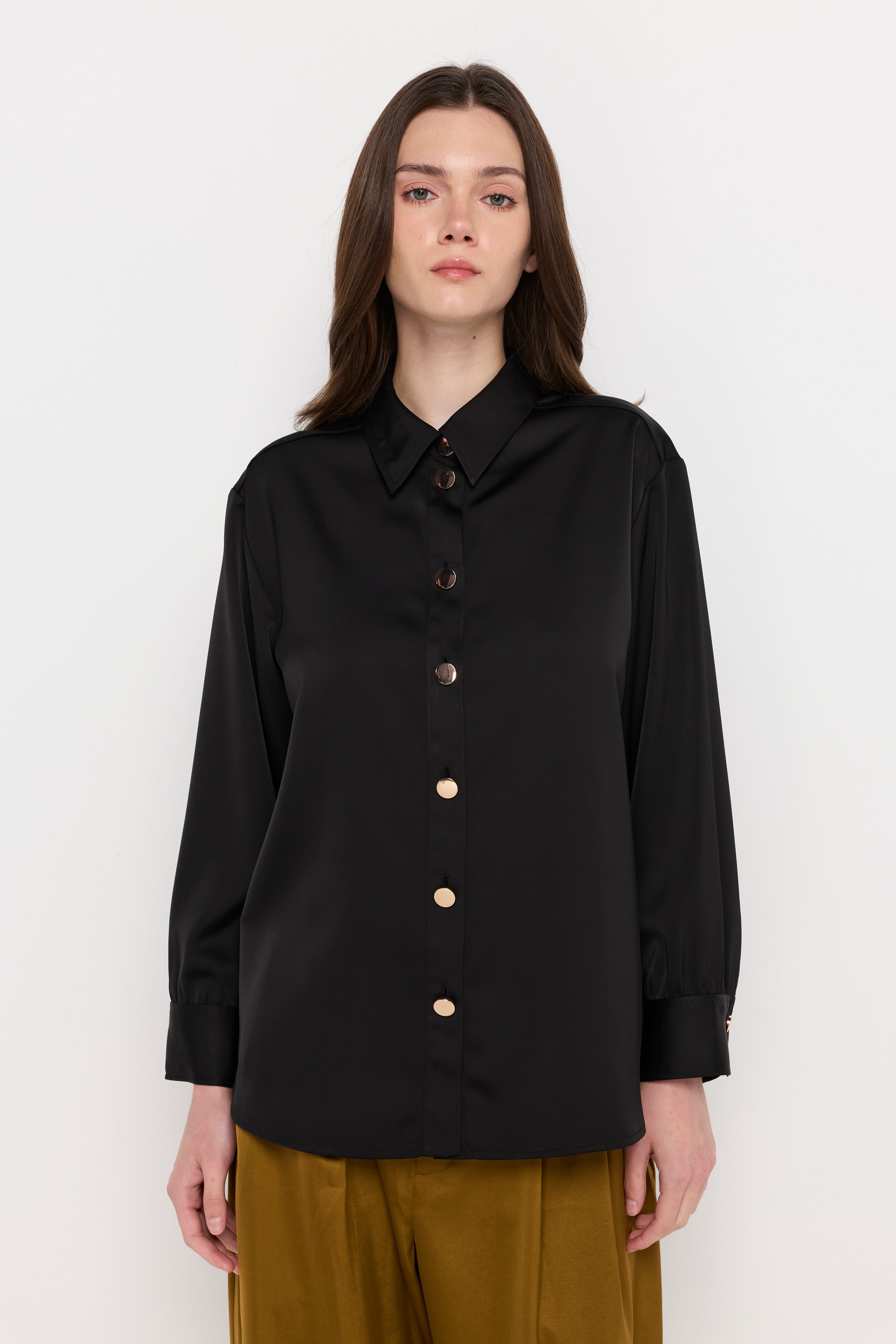 SATIN BUTTON-FRONT SHIRT