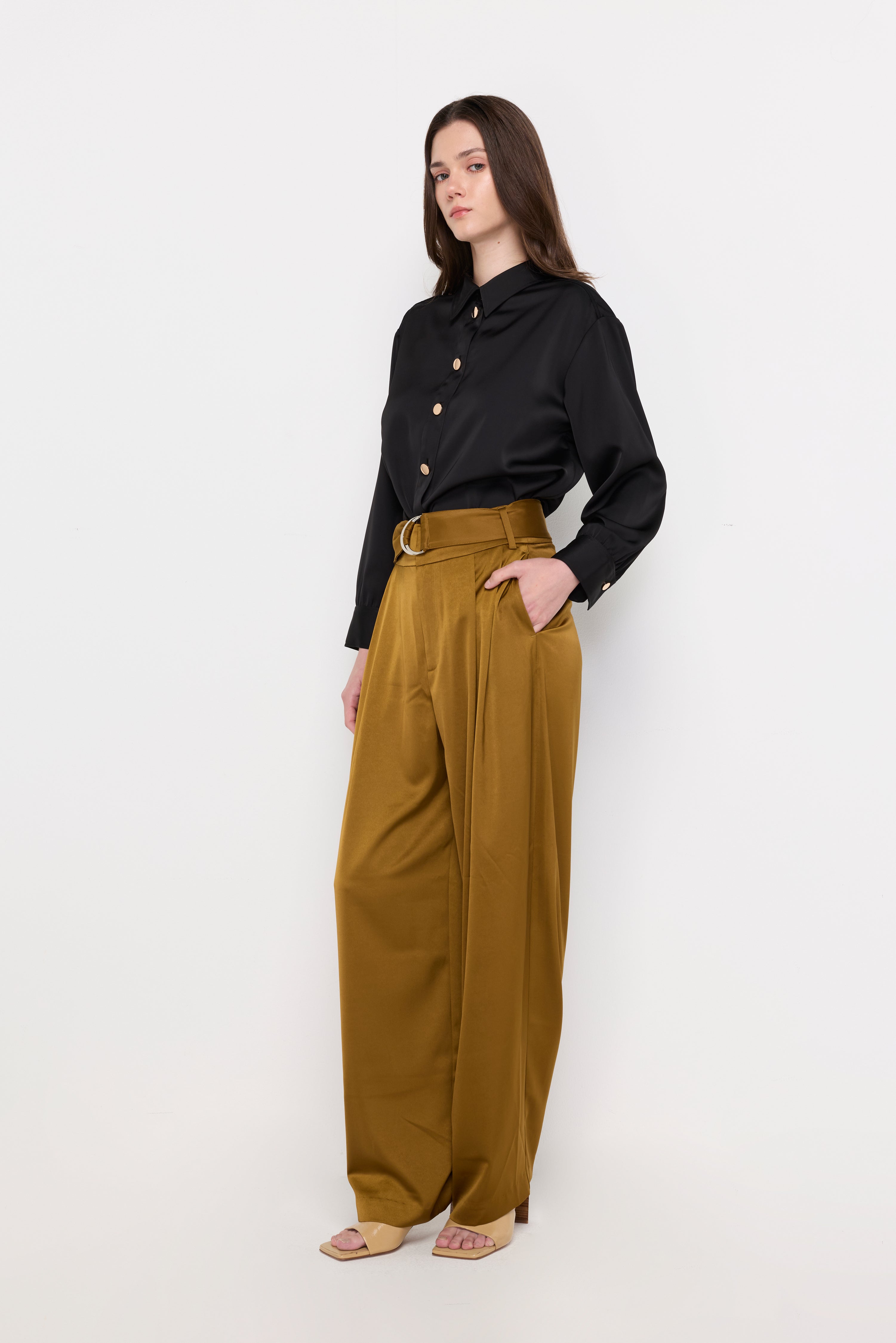SATIN BUTTON-FRONT SHIRT